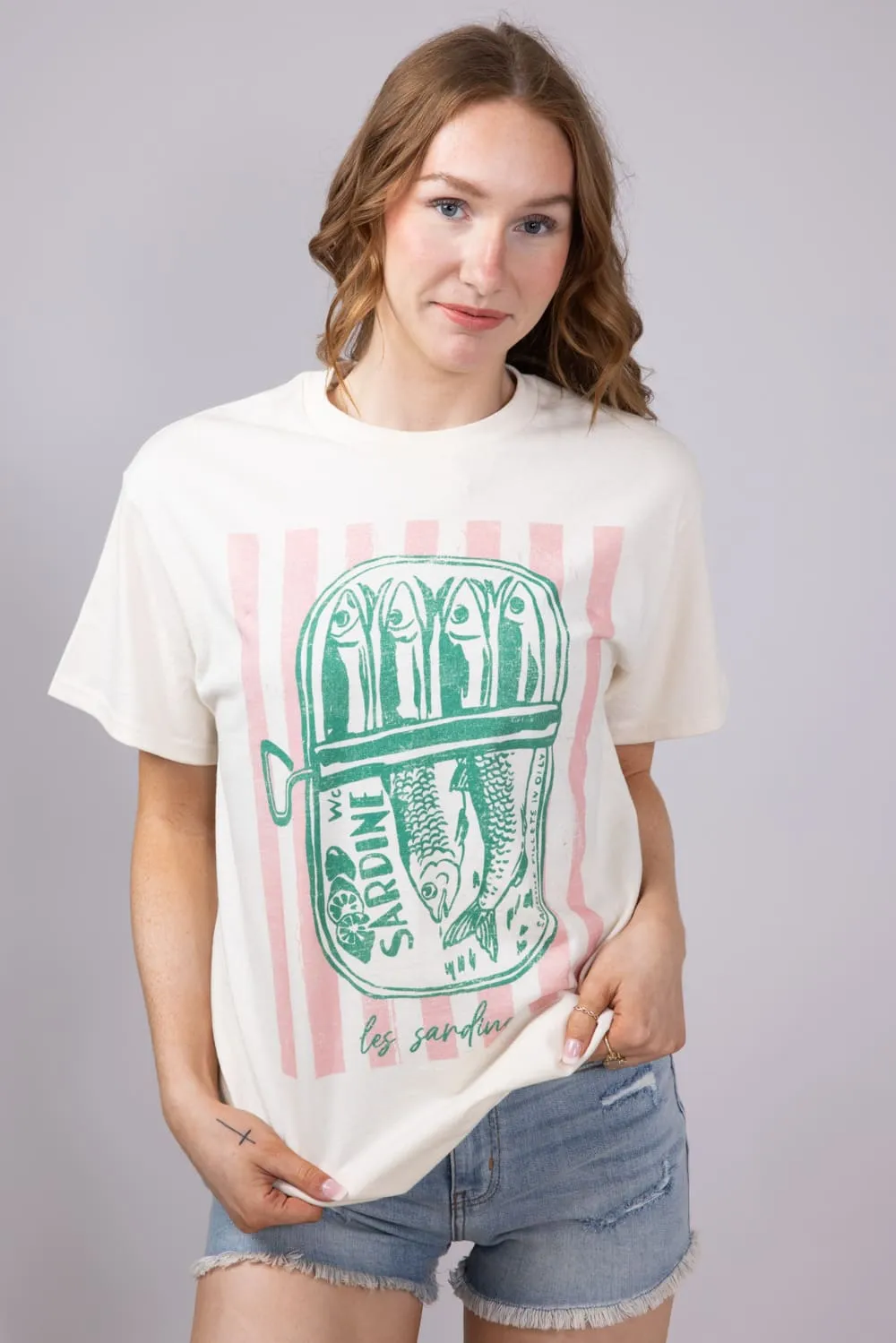 Les Sardine Stripe Oversized T-Shirt for Women in Ivory | 32917X-OTS-IVORY