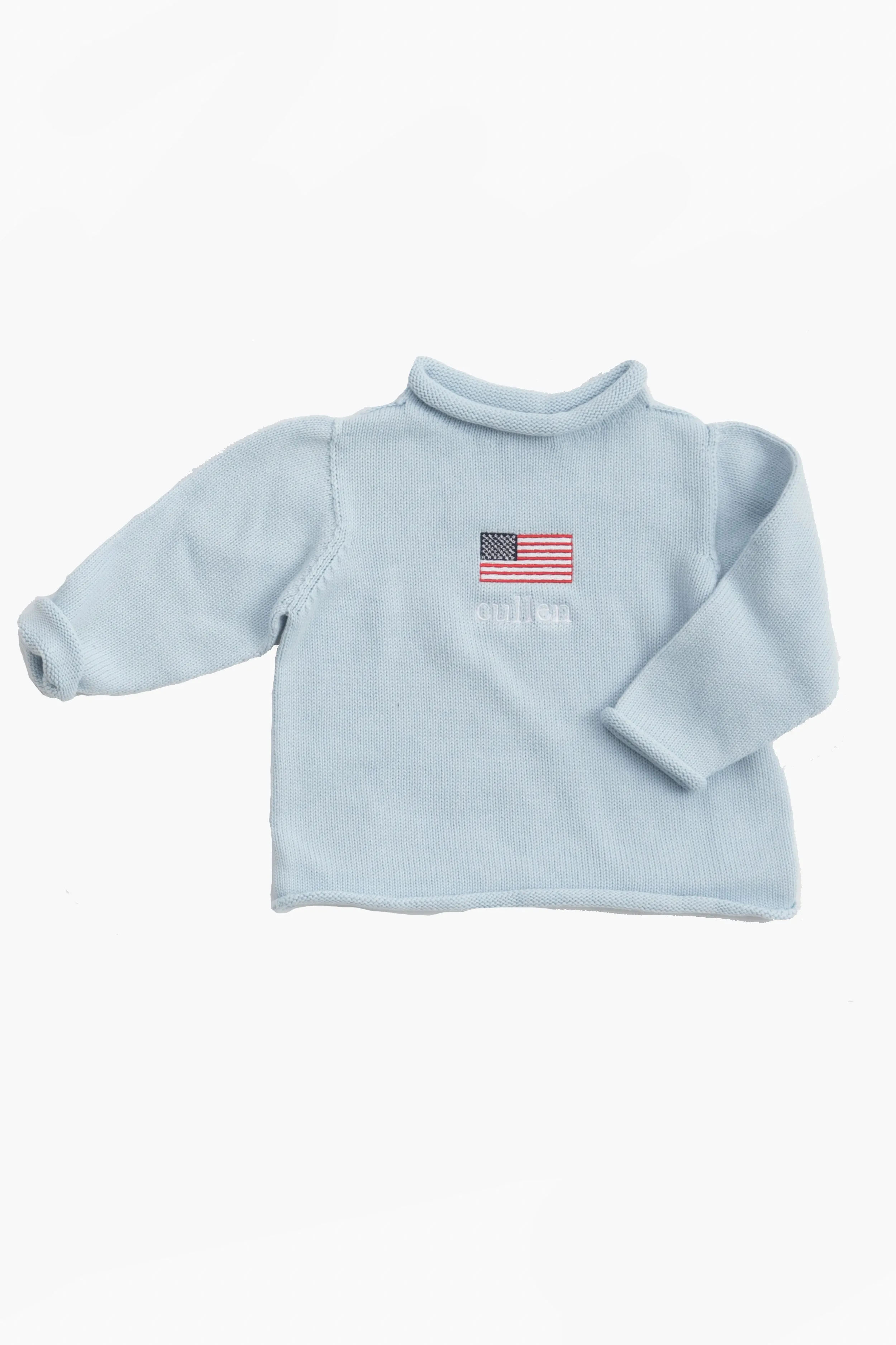 Light Blue American Flag Roll Neck Sweater