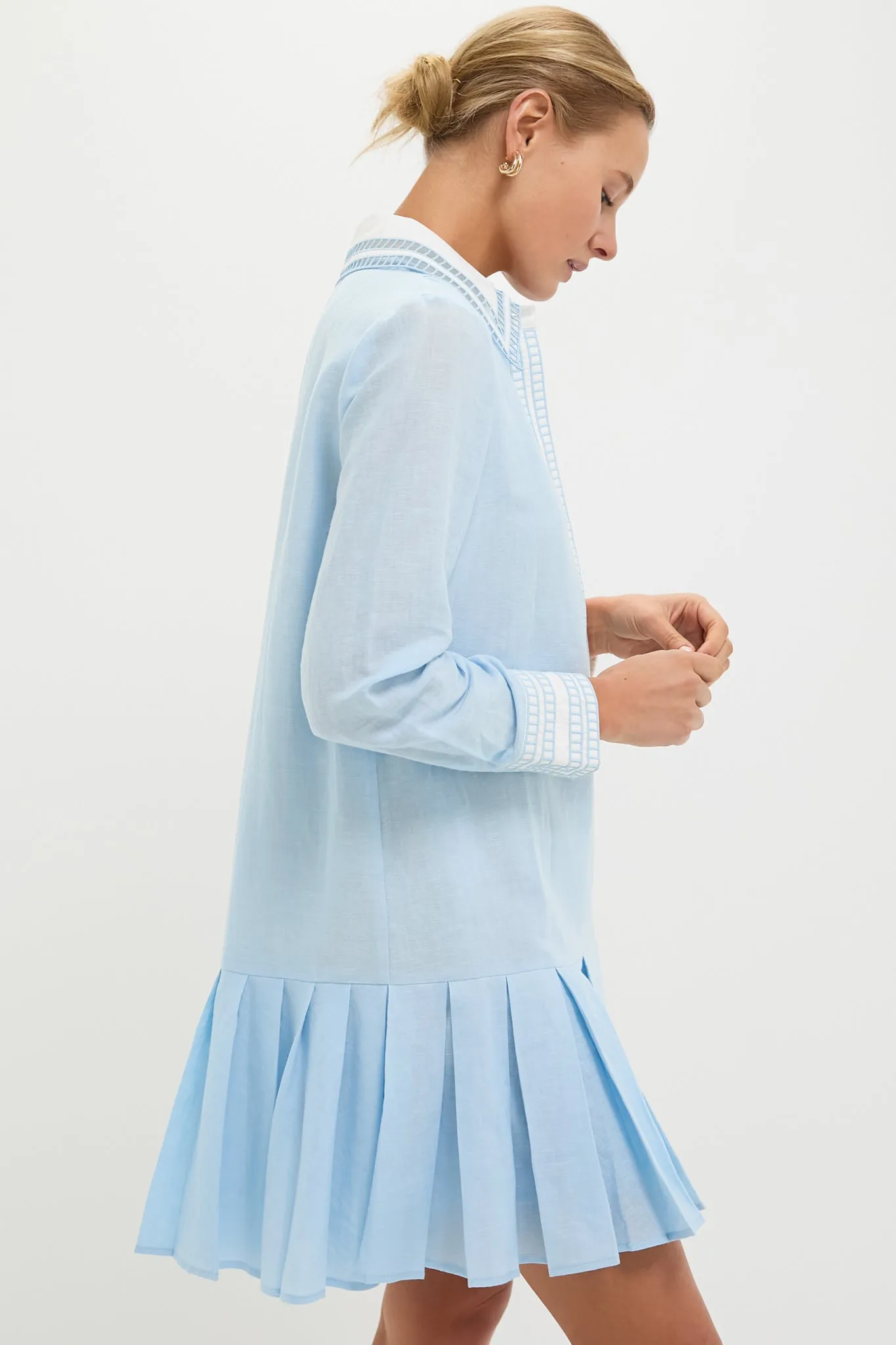 Light Blue Embroidered Collared Tate Dress