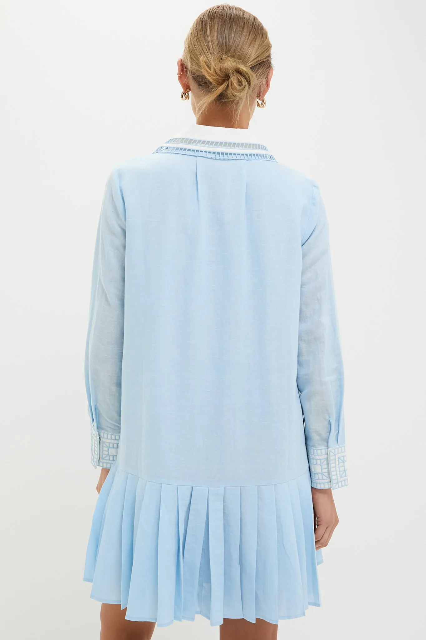 Light Blue Embroidered Collared Tate Dress