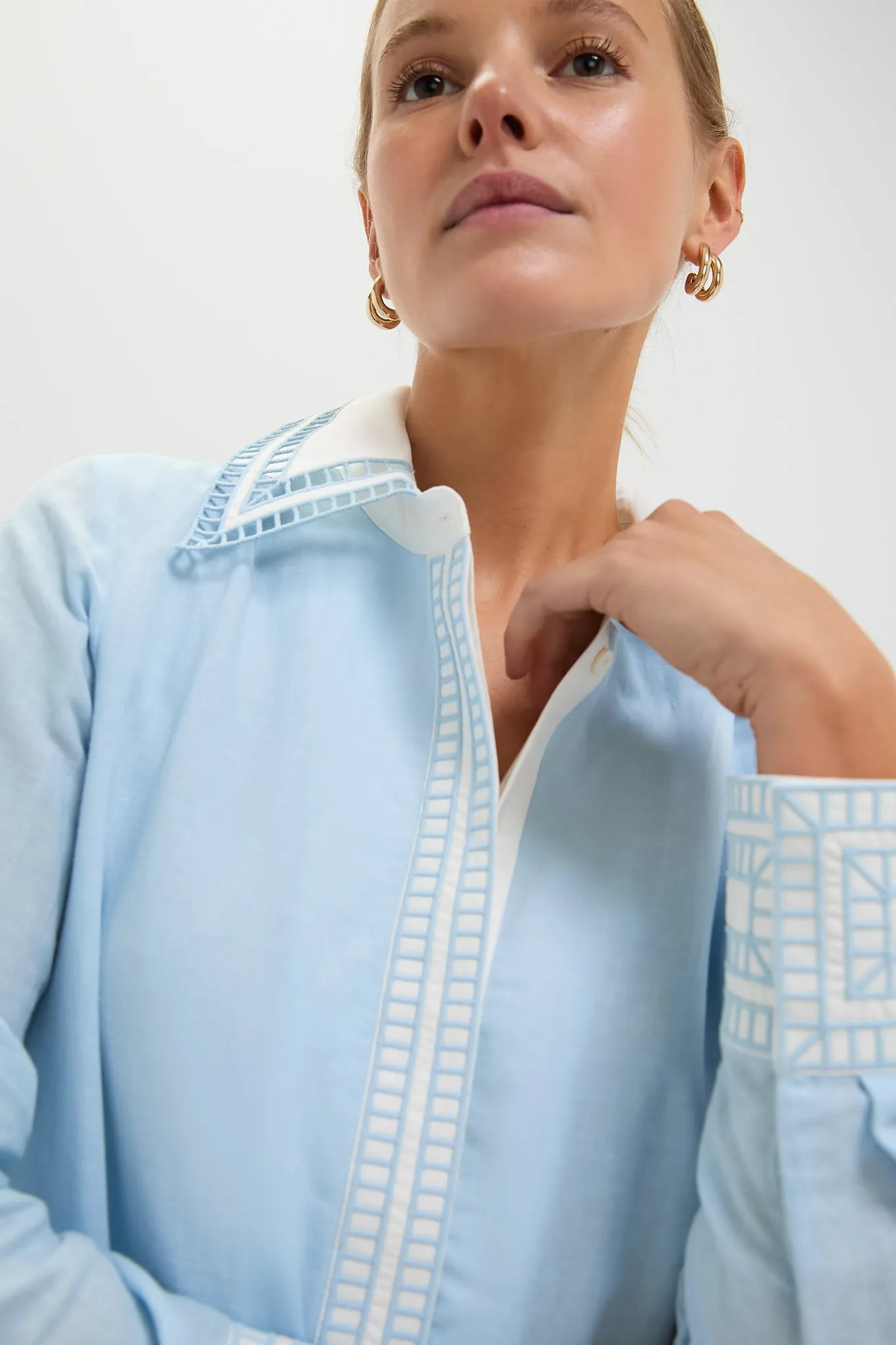 Light Blue Embroidered Collared Tate Dress