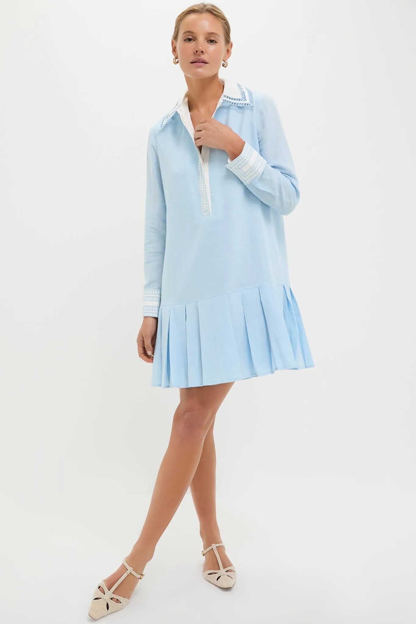 Light Blue Embroidered Collared Tate Dress