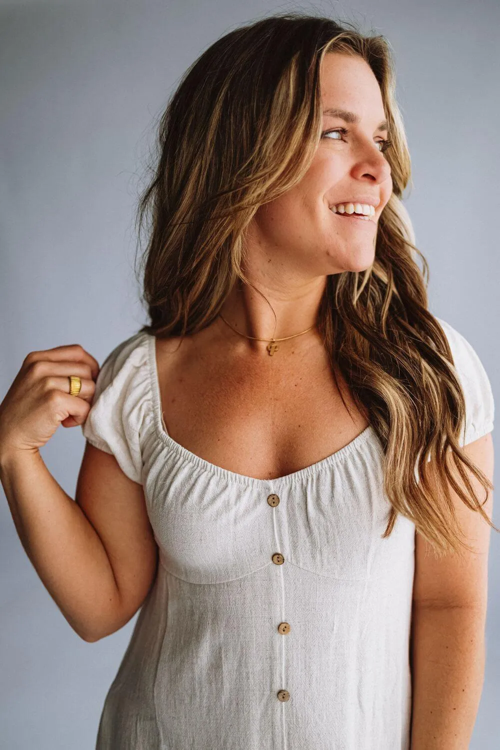 Linen Flare Button Detail Dress for Women in Oatmeal | ND40779B-2TNOATMEAL