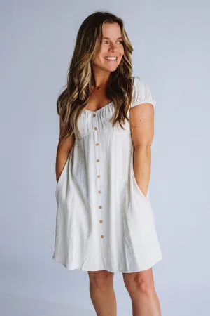 Linen Flare Button Detail Dress for Women in Oatmeal | ND40779B-2TNOATMEAL