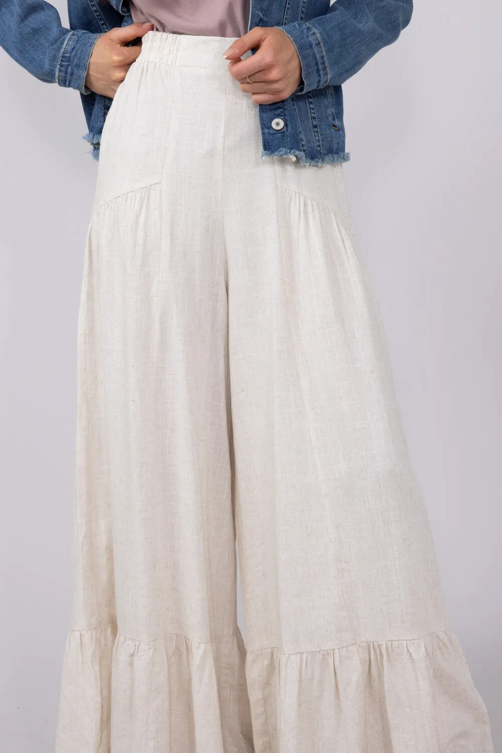 Linen Tiered Wide Leg Pants for Women in Oatmeal | NP70692-OATMEAL
