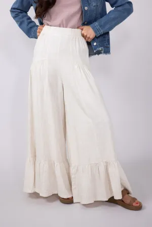 Linen Tiered Wide Leg Pants for Women in Oatmeal | NP70692-OATMEAL