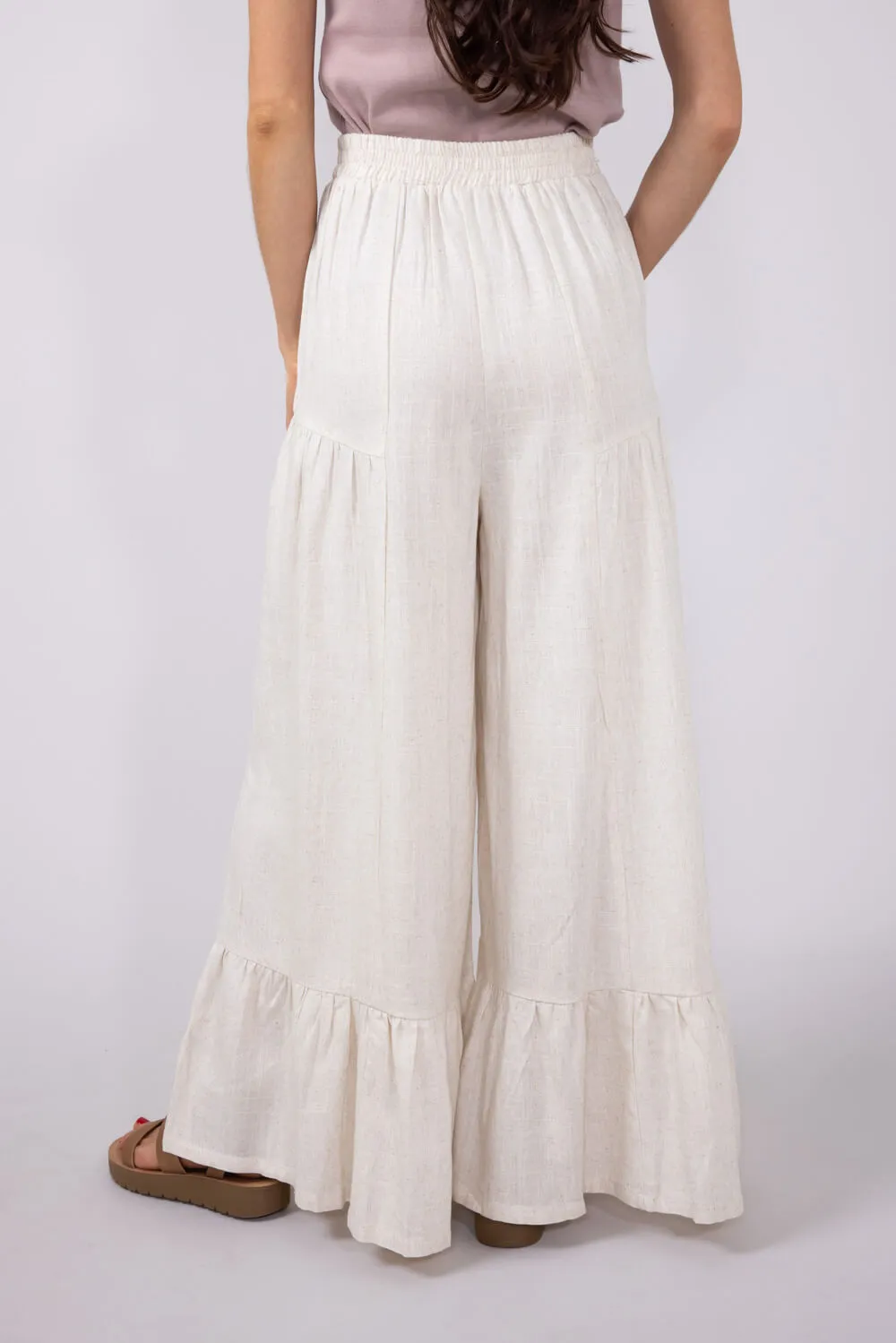 Linen Tiered Wide Leg Pants for Women in Oatmeal | NP70692-OATMEAL