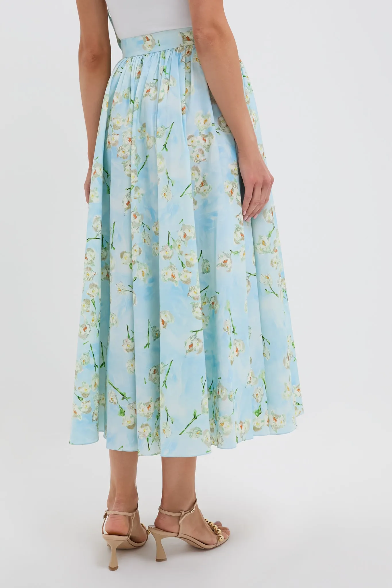 Little Lillies on Blue Evelyna Midi Skirt