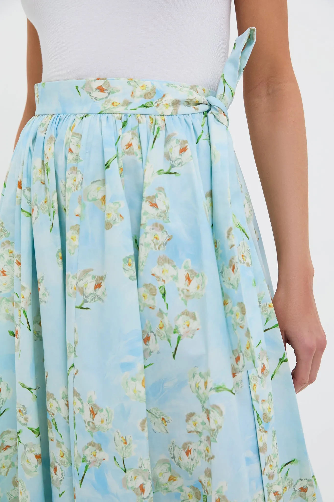 Little Lillies on Blue Evelyna Midi Skirt