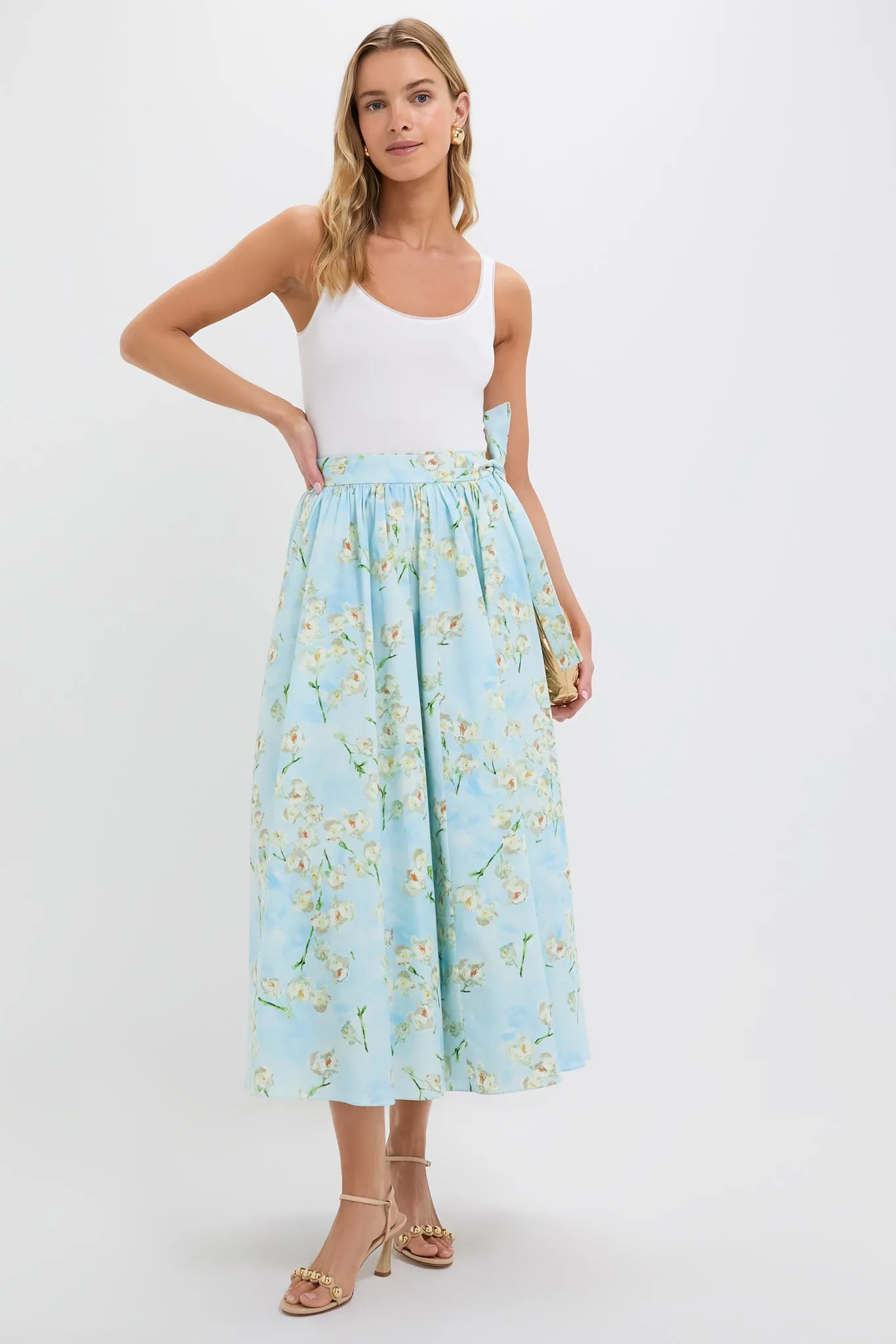 Little Lillies on Blue Evelyna Midi Skirt