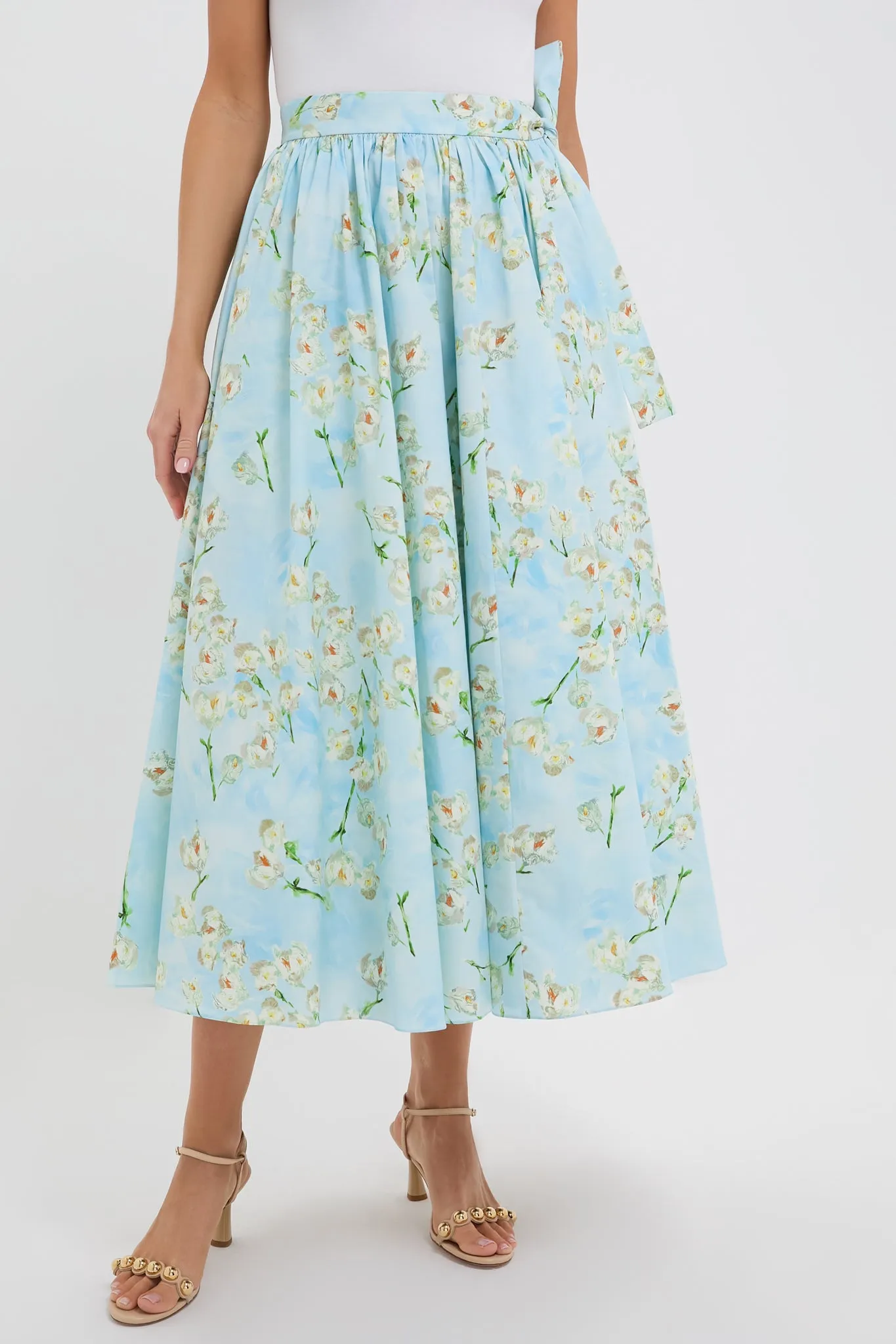 Little Lillies on Blue Evelyna Midi Skirt
