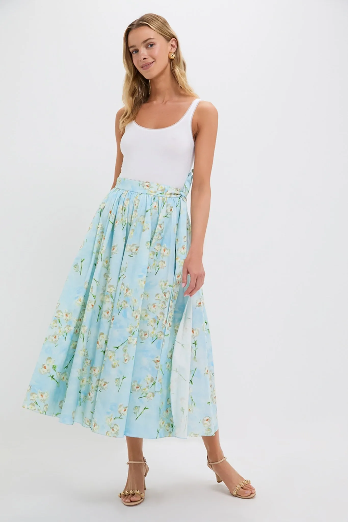 Little Lillies on Blue Evelyna Midi Skirt