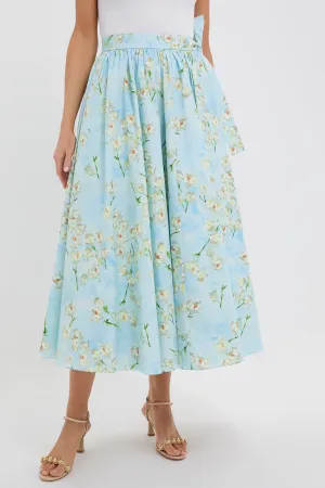 Little Lillies on Blue Evelyna Midi Skirt
