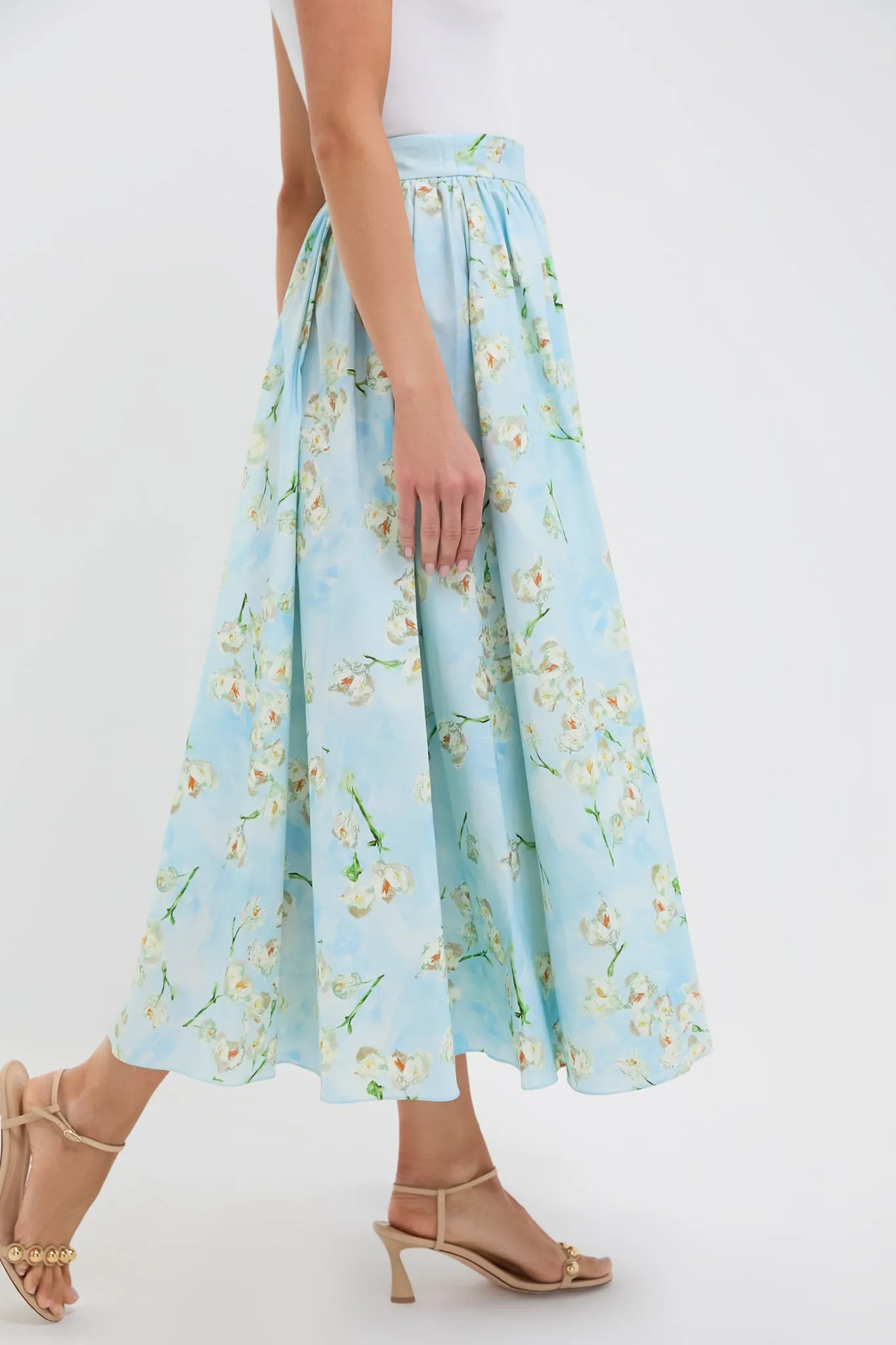 Little Lillies on Blue Evelyna Midi Skirt