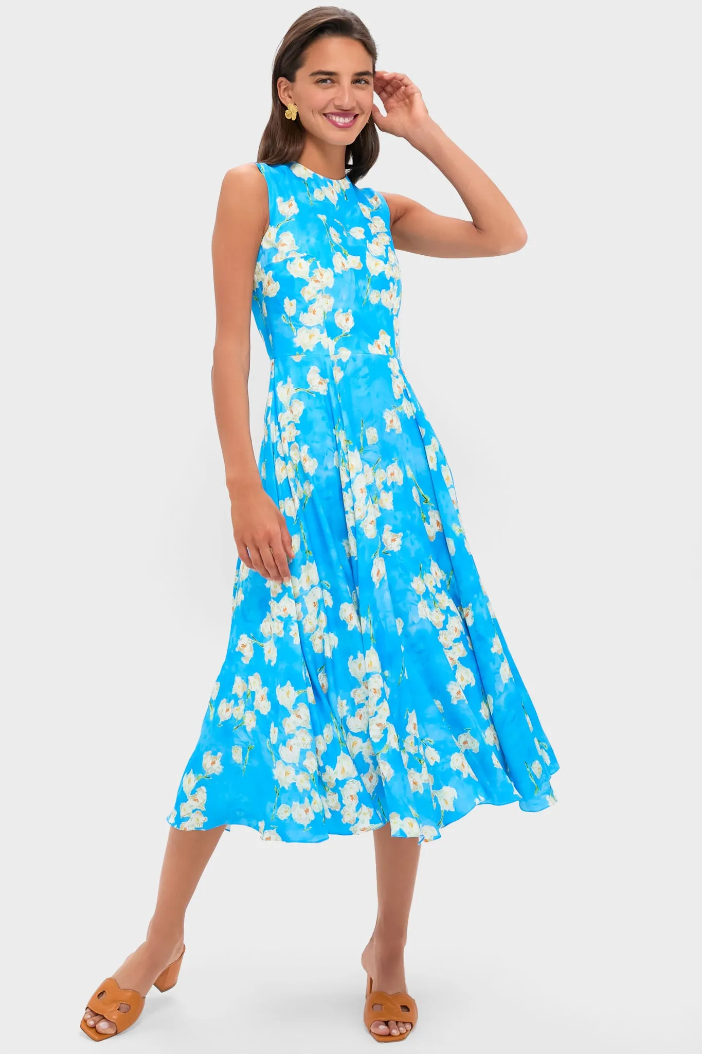 Little Lillies on Electric Blue Caridad Midi Dress