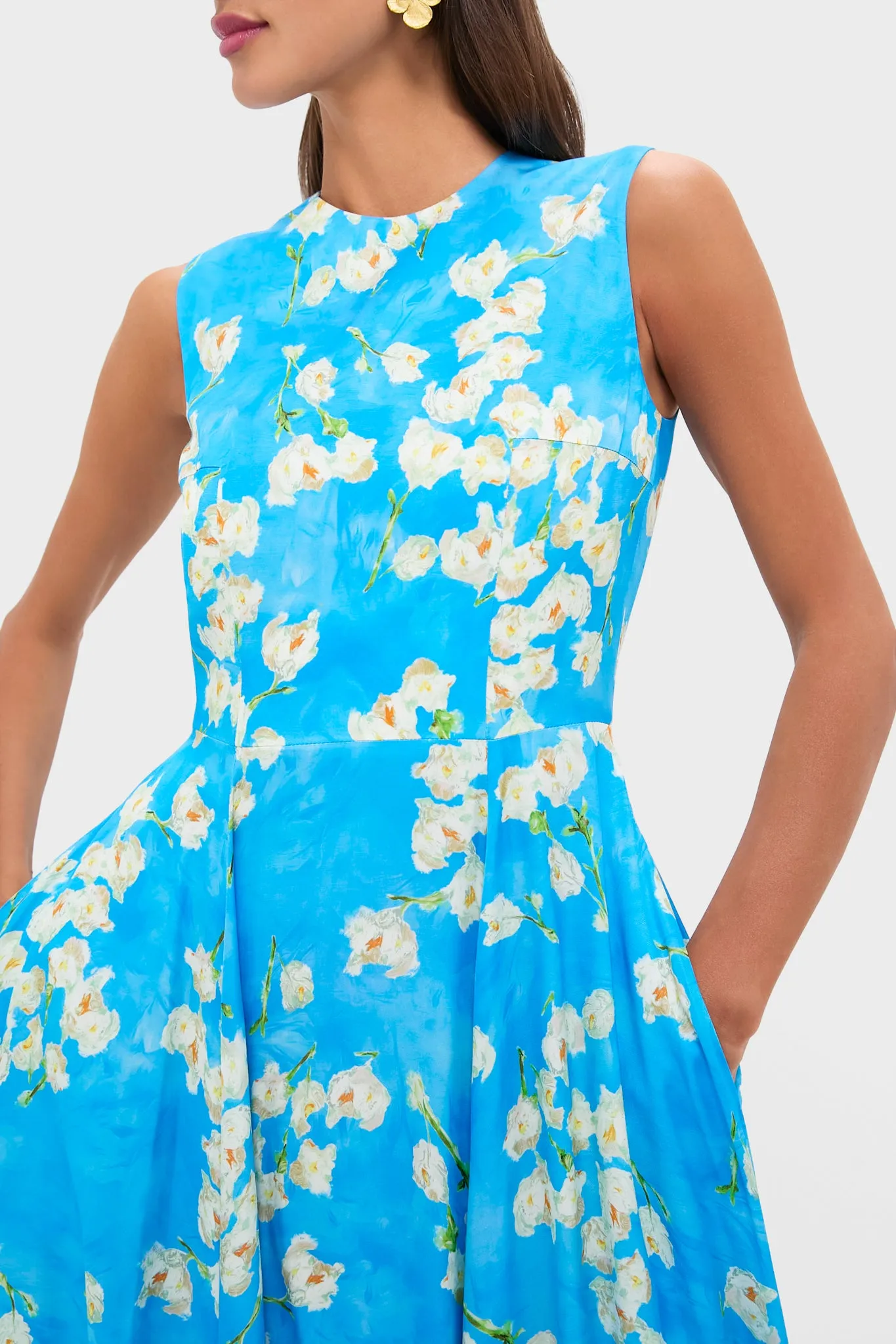 Little Lillies on Electric Blue Caridad Midi Dress