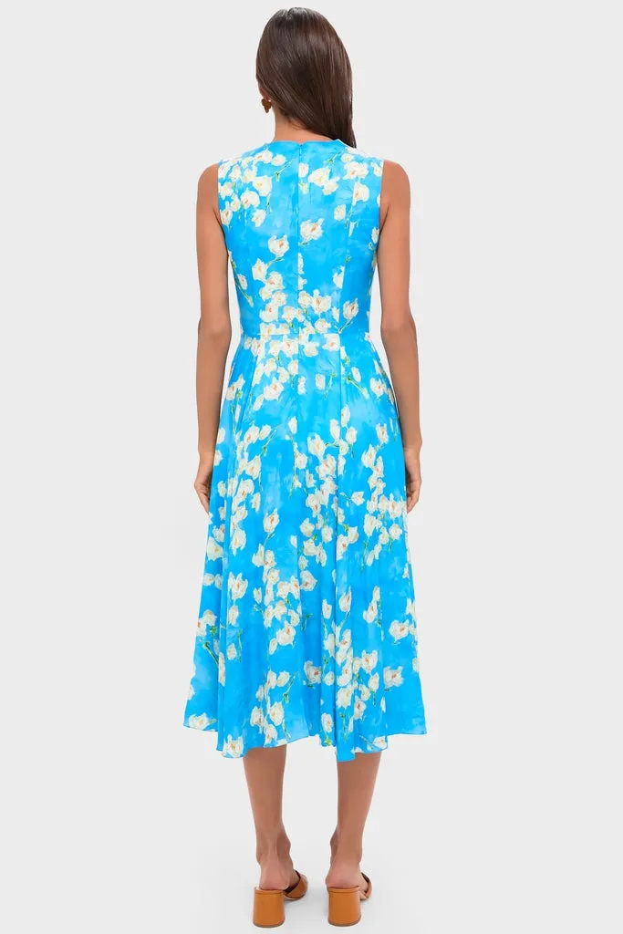 Little Lillies on Electric Blue Caridad Midi Dress