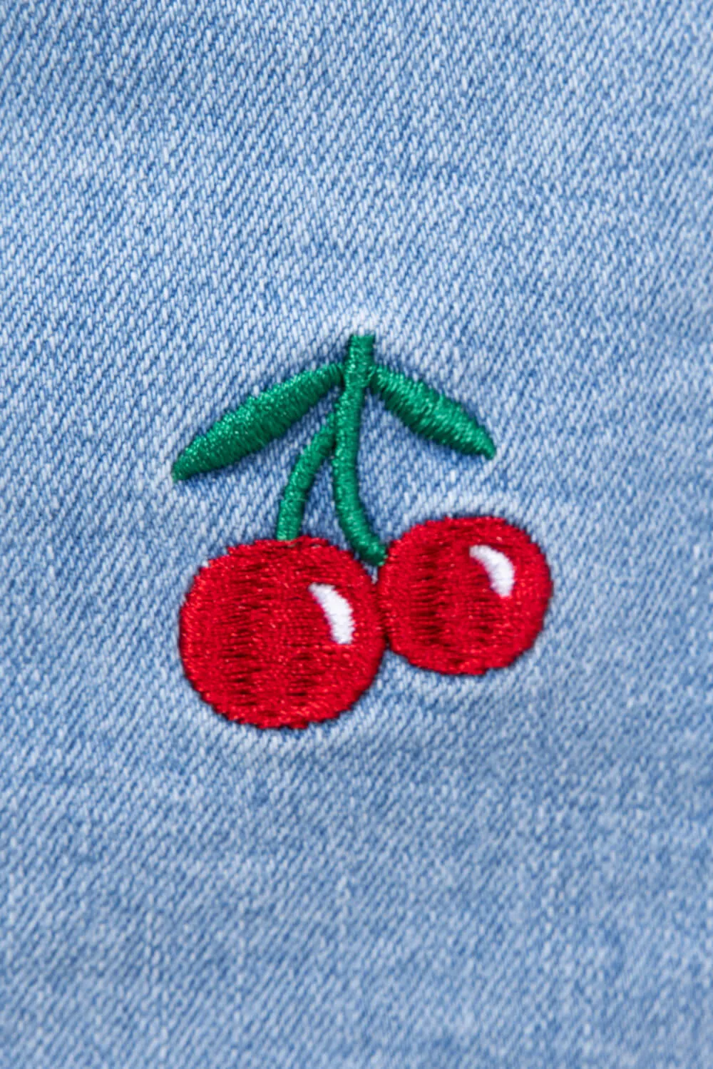 Love Tree Cherry Embroidered Denim Shorts for Women | 6975PN-BLUE
