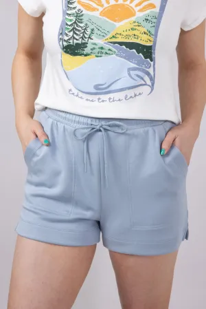 Love Tree Drawstring Scuba Knit Lounge Shorts for Women in Bluestone | 6993PN-BLUESTONE