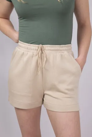 Love Tree Drawstring Scuba Knit Lounge Shorts for Women in Khaki | 6993PN-KHAKI