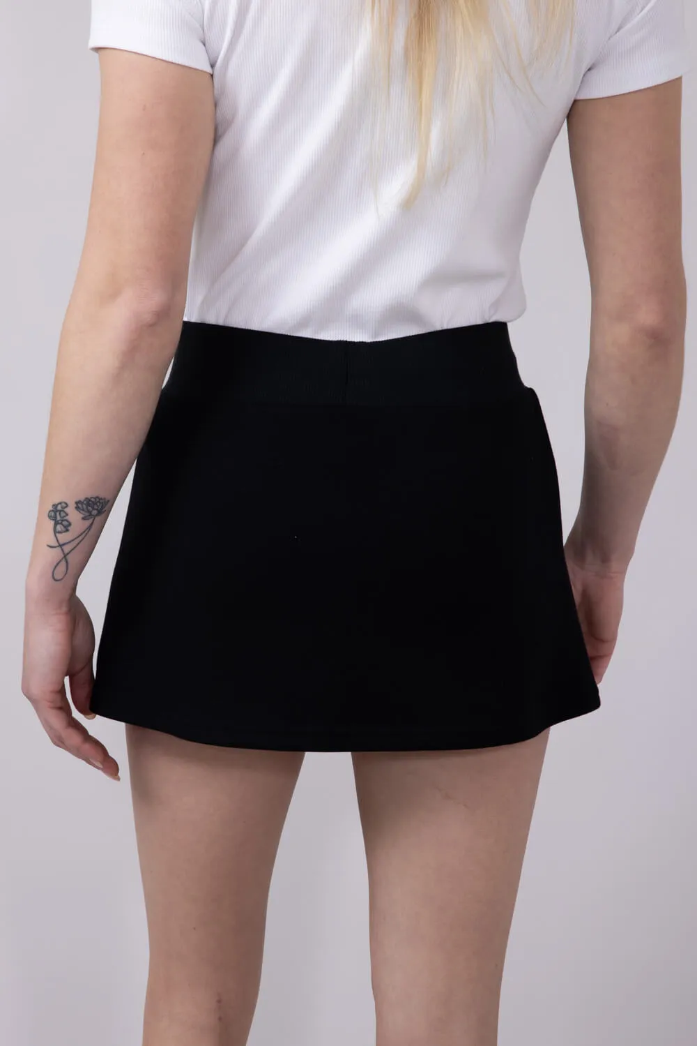 Love Tree Drawstring Scuba Knit Mini Skort for Women in Black | 6995KN-BLACK
