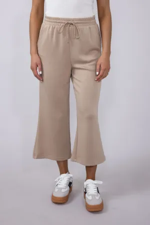Love Tree Scuba Knit Cropped Wide Leg Lounge Pants for Women in Taupe | 6990PN-TAUPE
