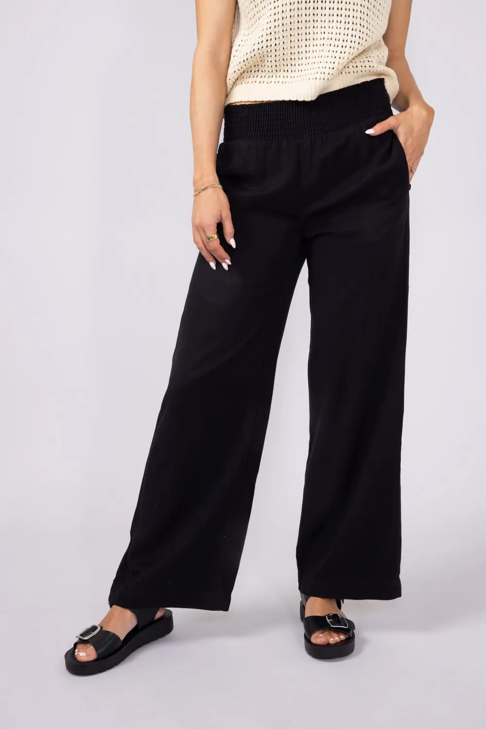 Love Tree Tencel Wide Leg Beach Pants for Women in Black | 6913PN-BLACK