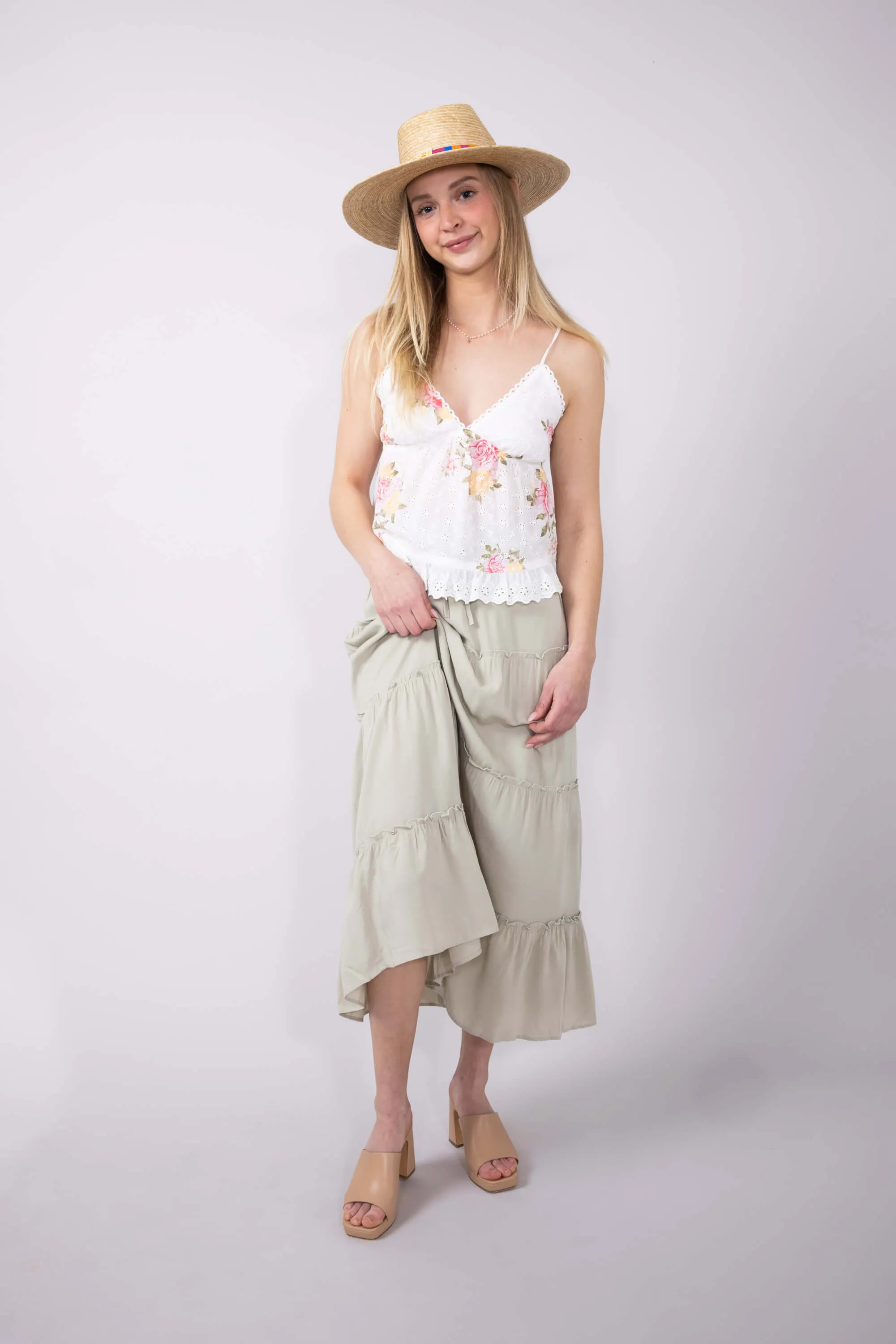 Love Tree Tiered Midi Beach Skirt for Women in Matcha | 7287SH-MATCHA