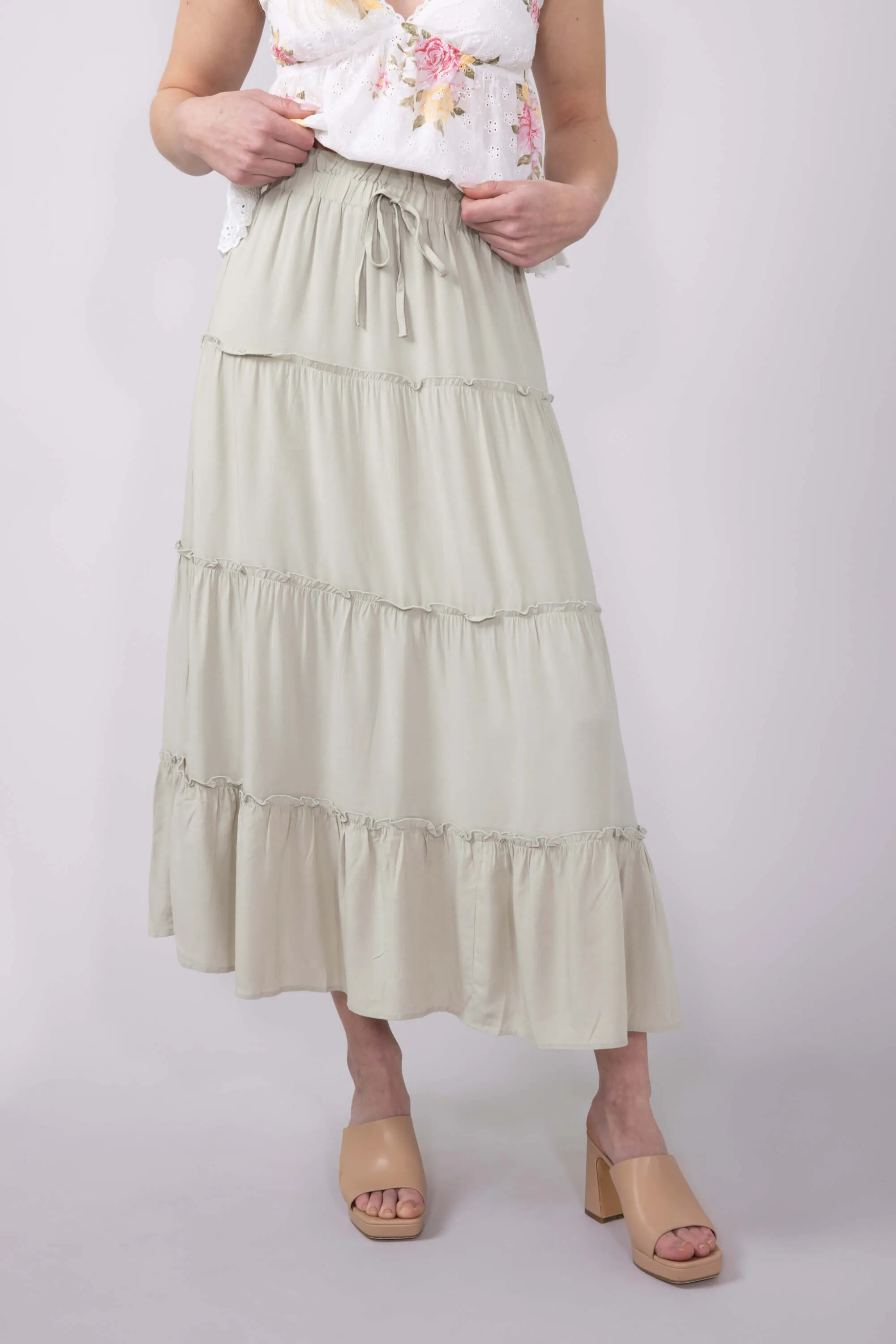 Love Tree Tiered Midi Beach Skirt for Women in Matcha | 7287SH-MATCHA