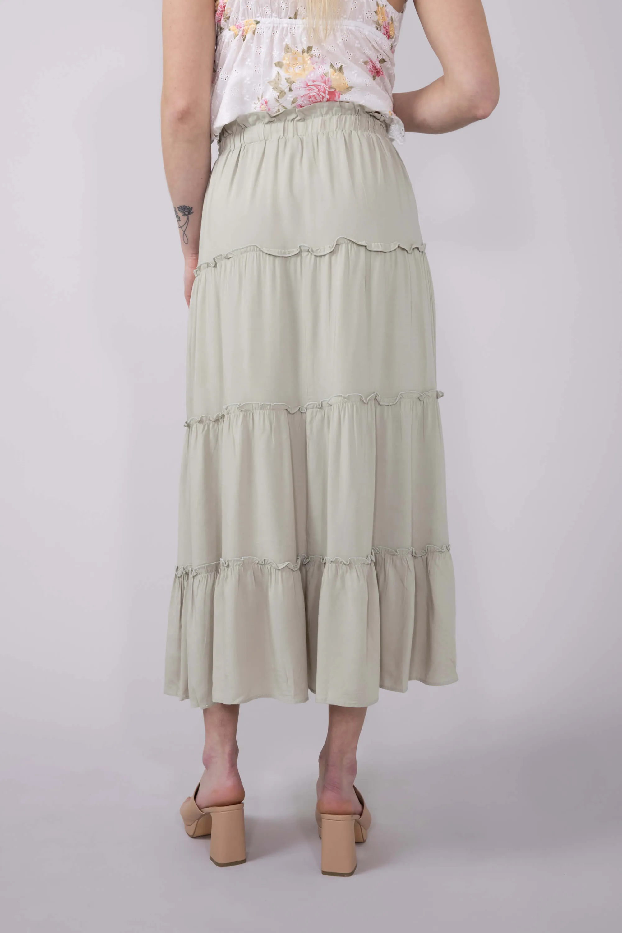 Love Tree Tiered Midi Beach Skirt for Women in Matcha | 7287SH-MATCHA