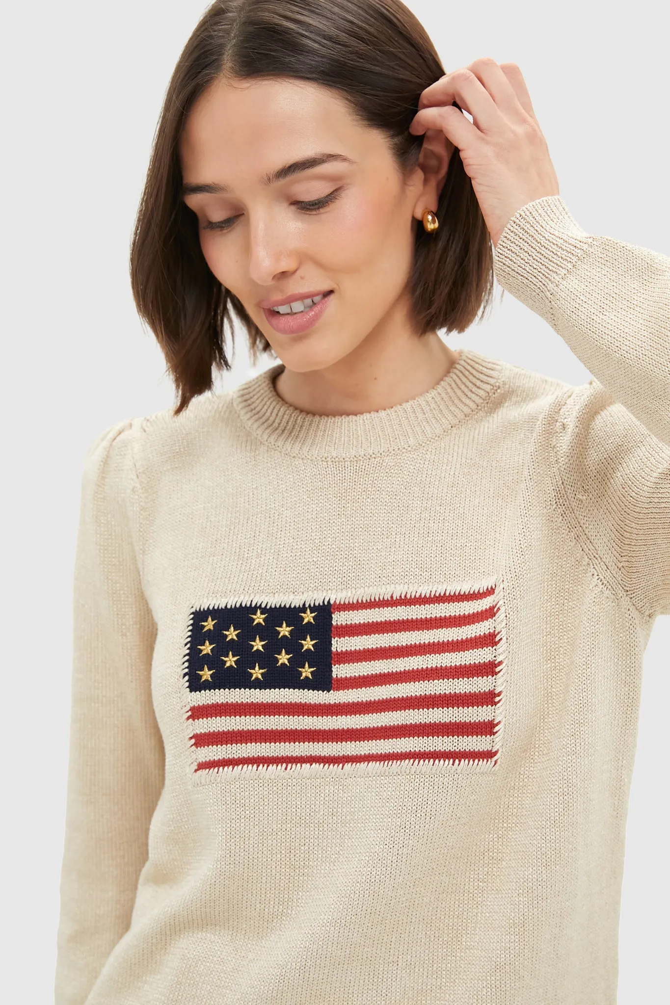 Metallic Cropped Cotton Puff Sleeve Americana