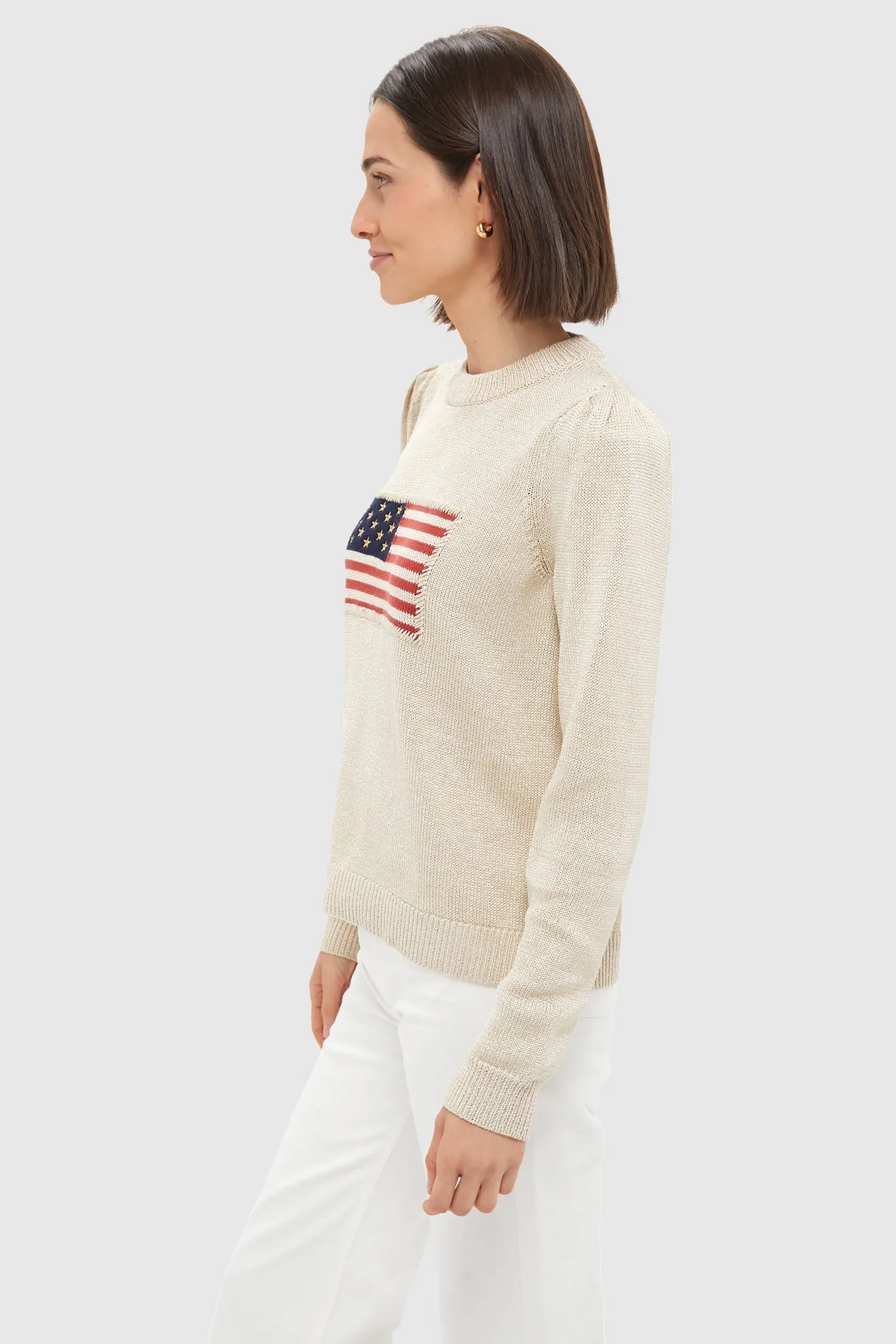 Metallic Cropped Cotton Puff Sleeve Americana