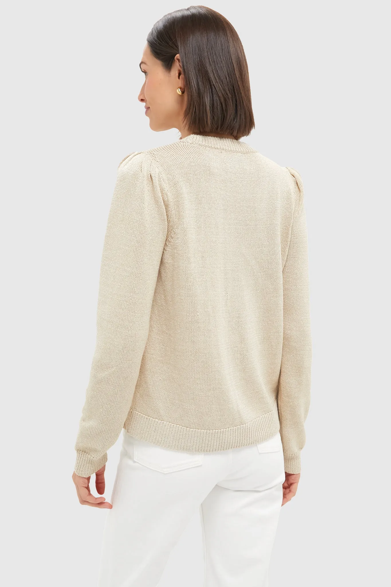 Metallic Cropped Cotton Puff Sleeve Americana