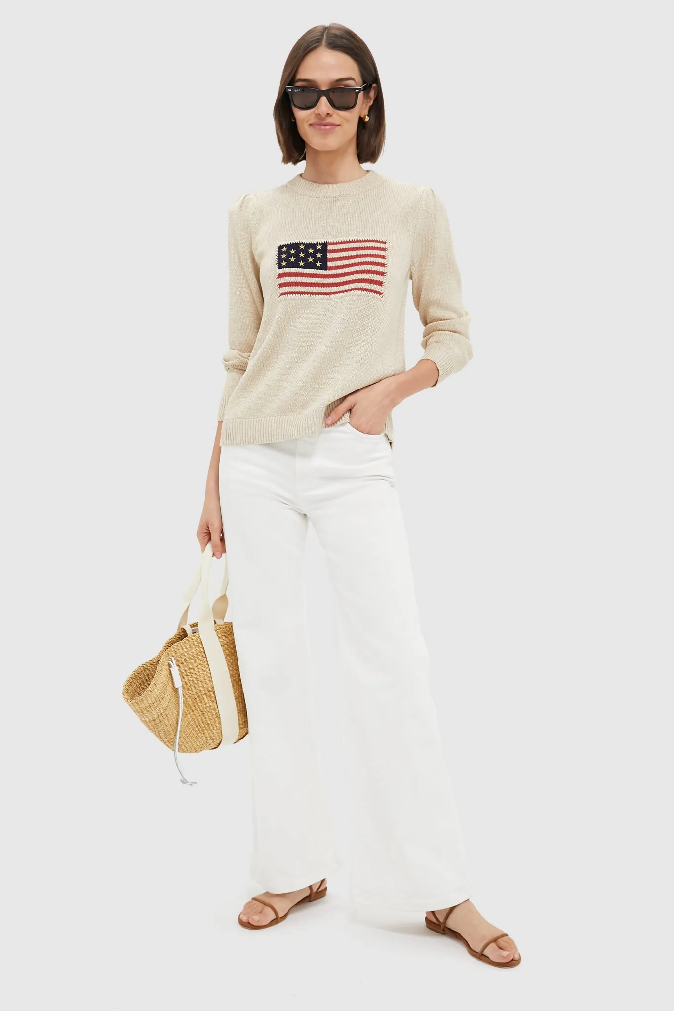 Metallic Cropped Cotton Puff Sleeve Americana