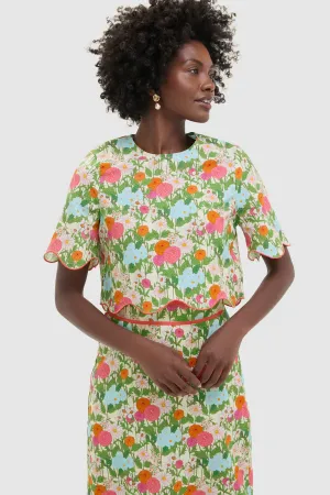 Multi Green Begonia Floral Ezra Blouse