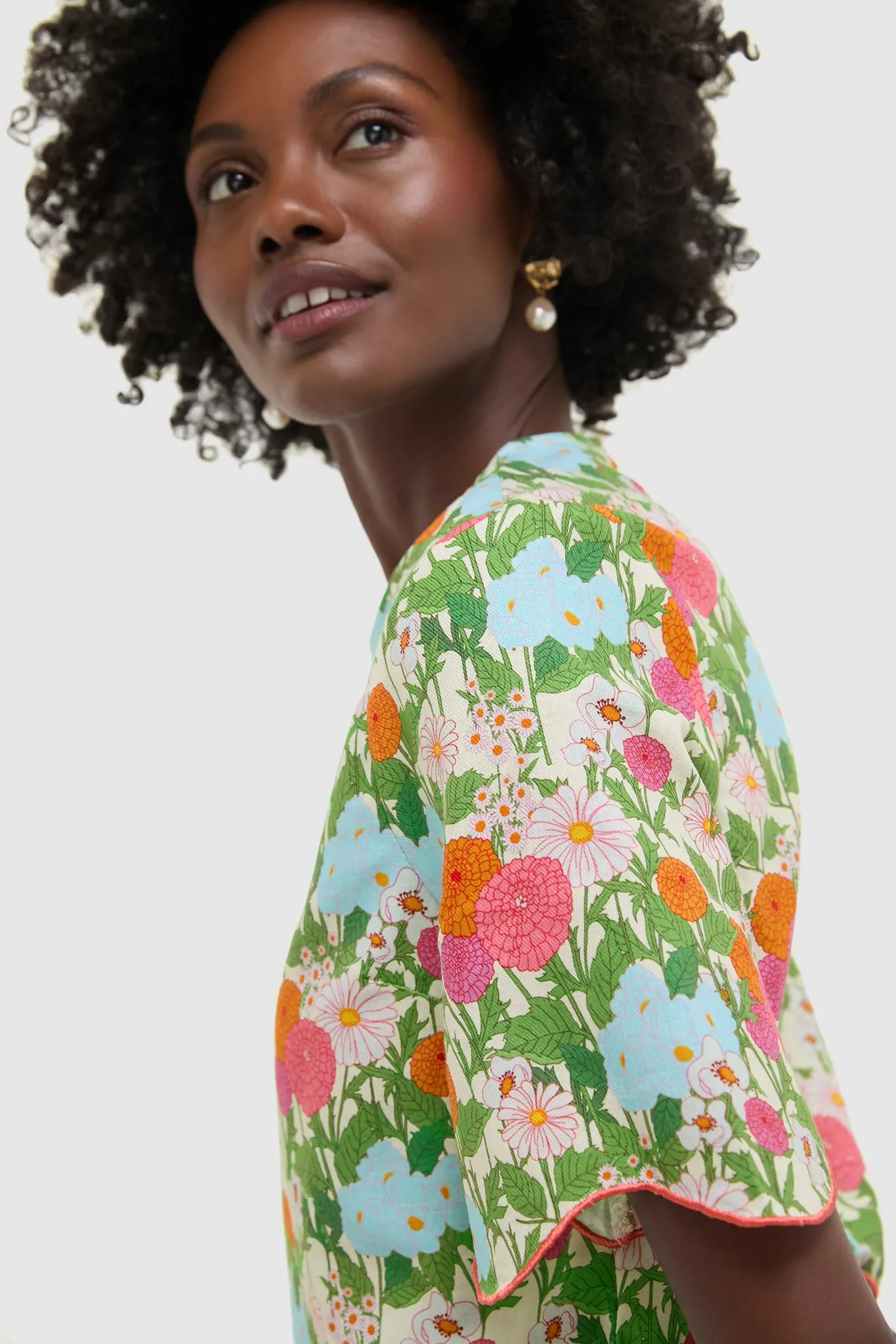 Multi Green Begonia Floral Ezra Blouse