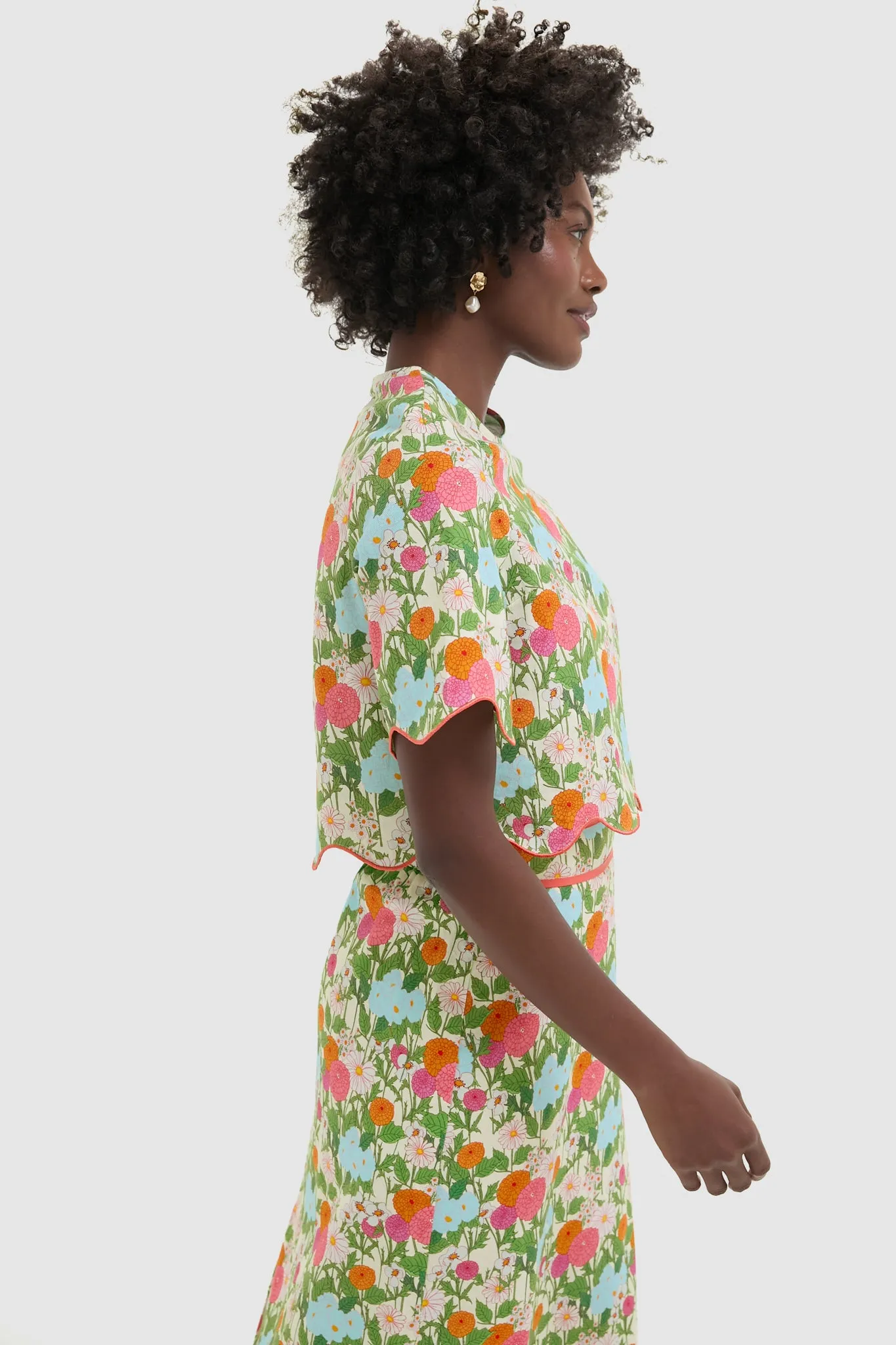 Multi Green Begonia Floral Ezra Blouse