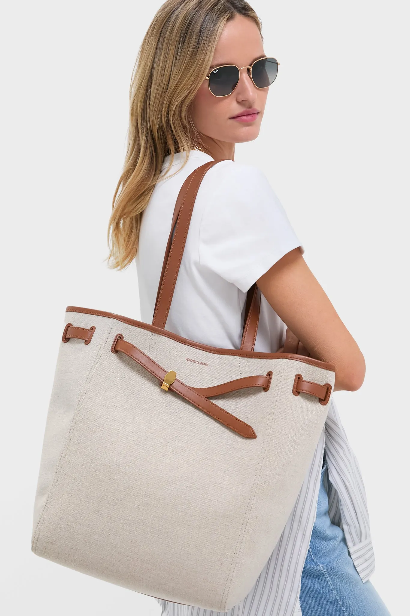 Natural Linen and Hazelwood Veronica Beard Dash Tote