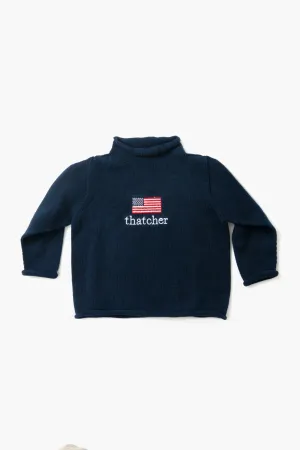 Navy American Flag Roll Neck Sweater