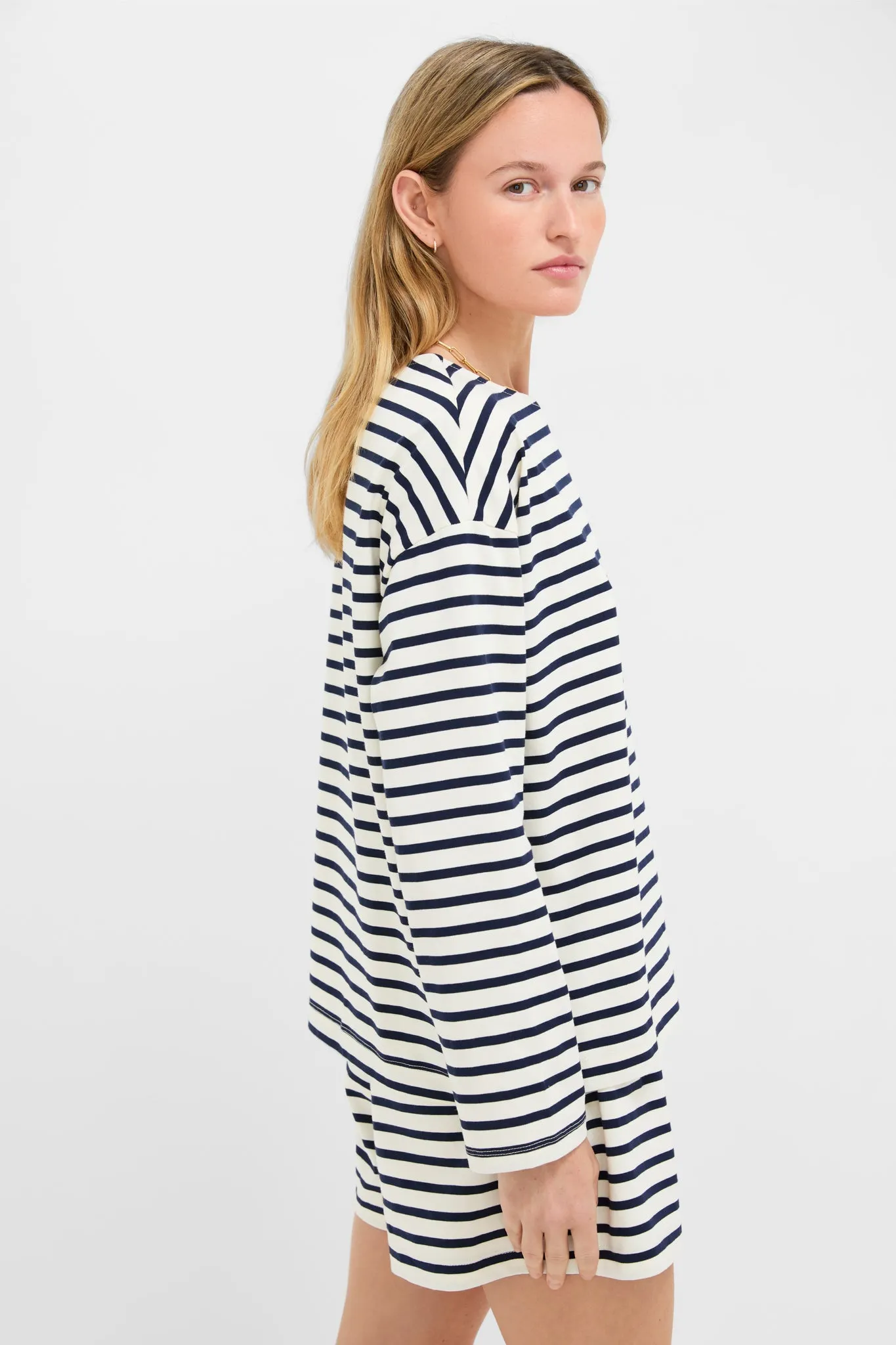 Navy and Ivory Stripe Knit Odie Tee