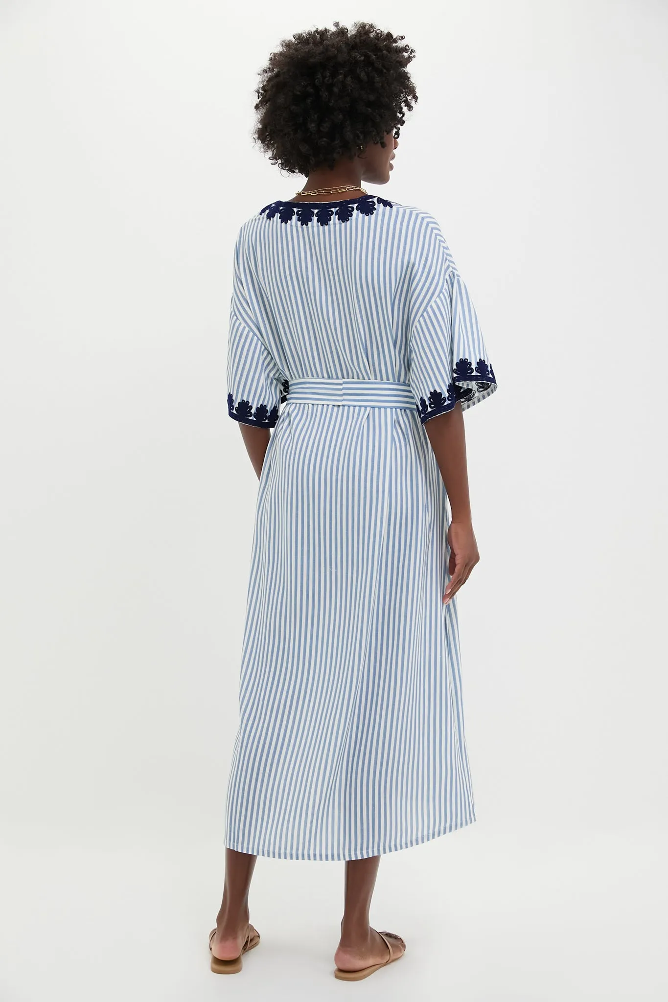 Navy Embroidered Striped Corfu Caftan