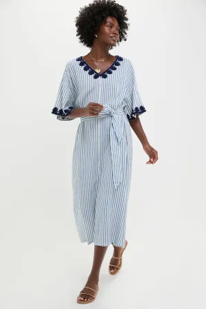 Navy Embroidered Striped Corfu Caftan