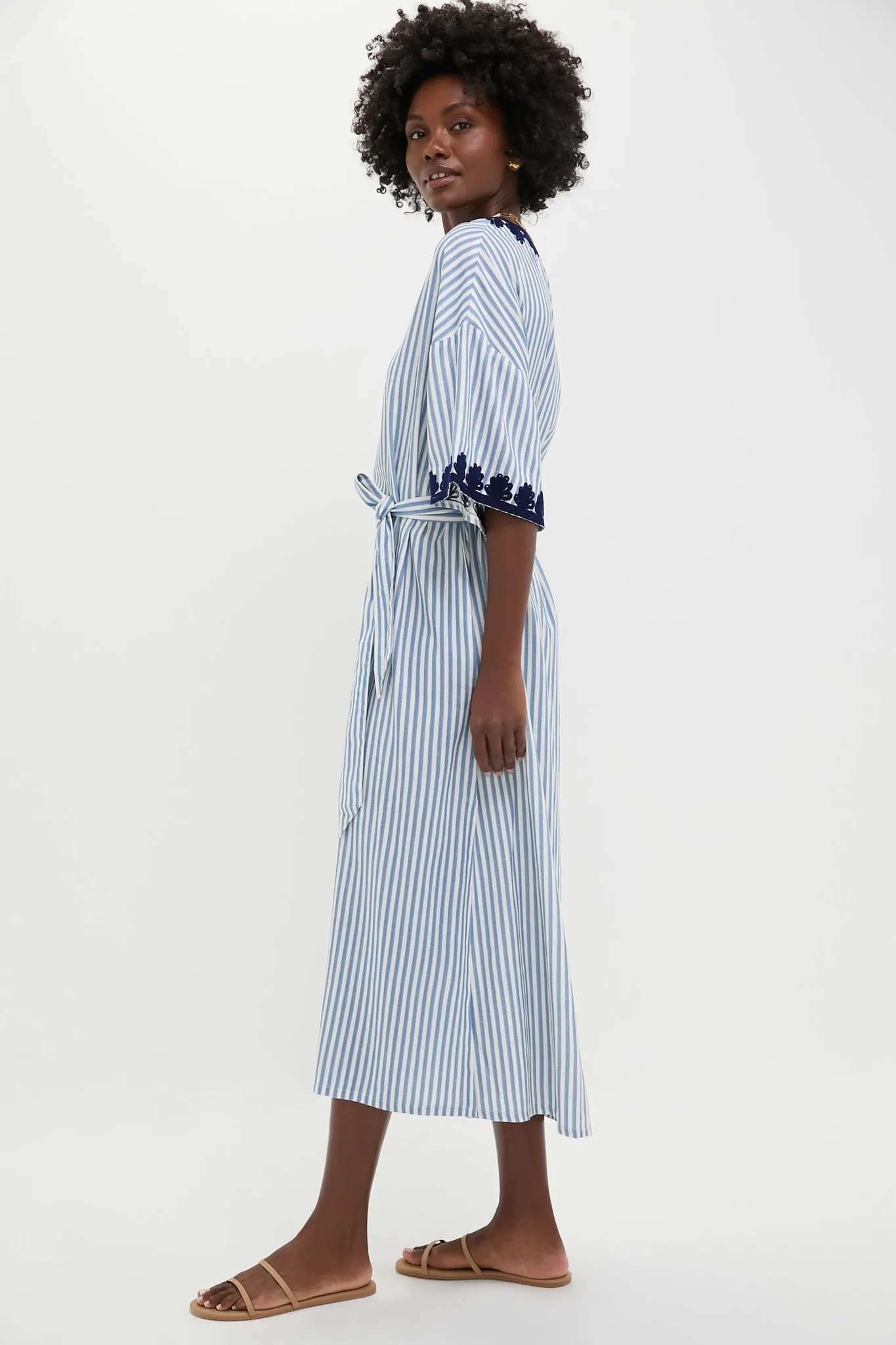 Navy Embroidered Striped Corfu Caftan