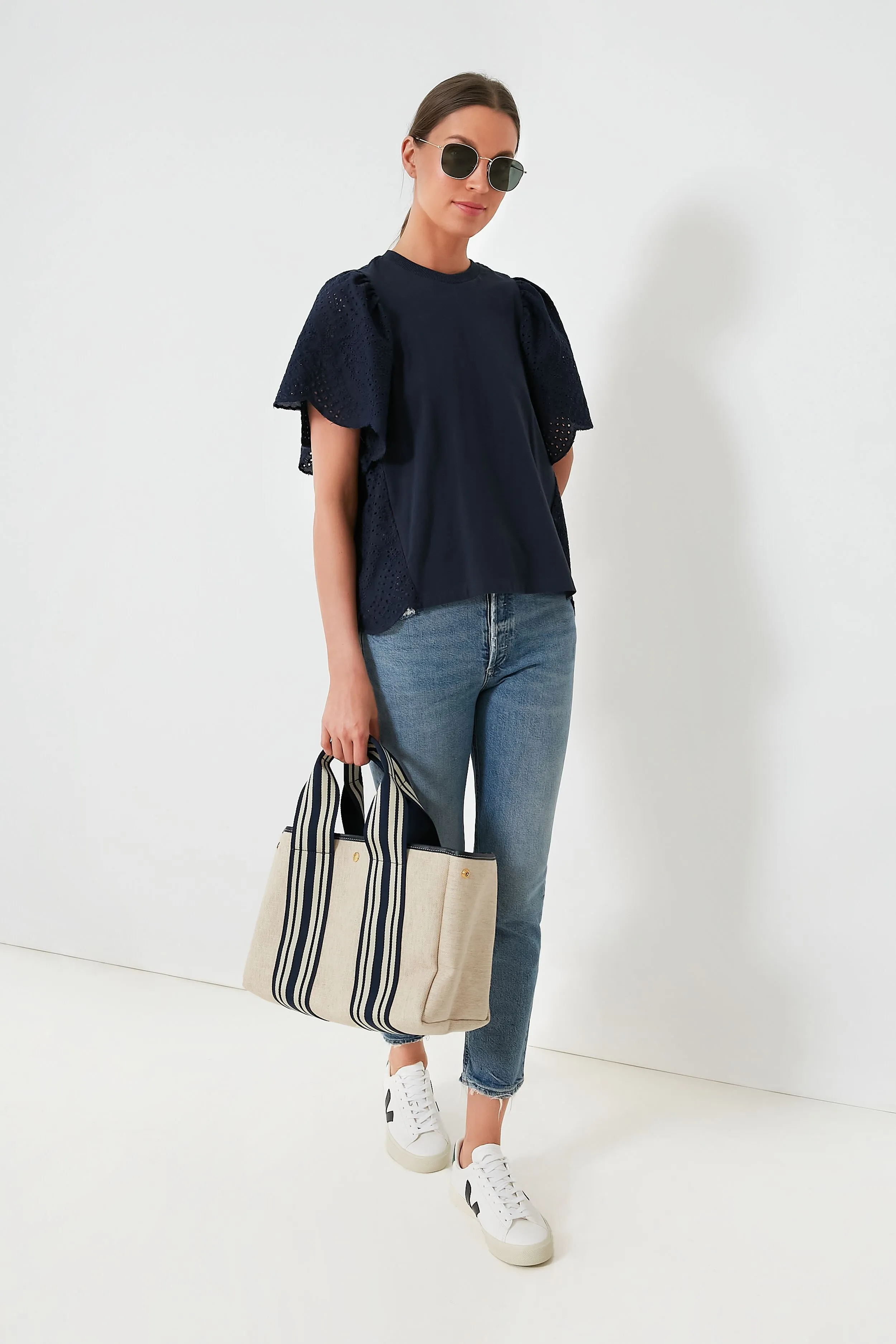Navy Equestrian Traversee M Linen Tote