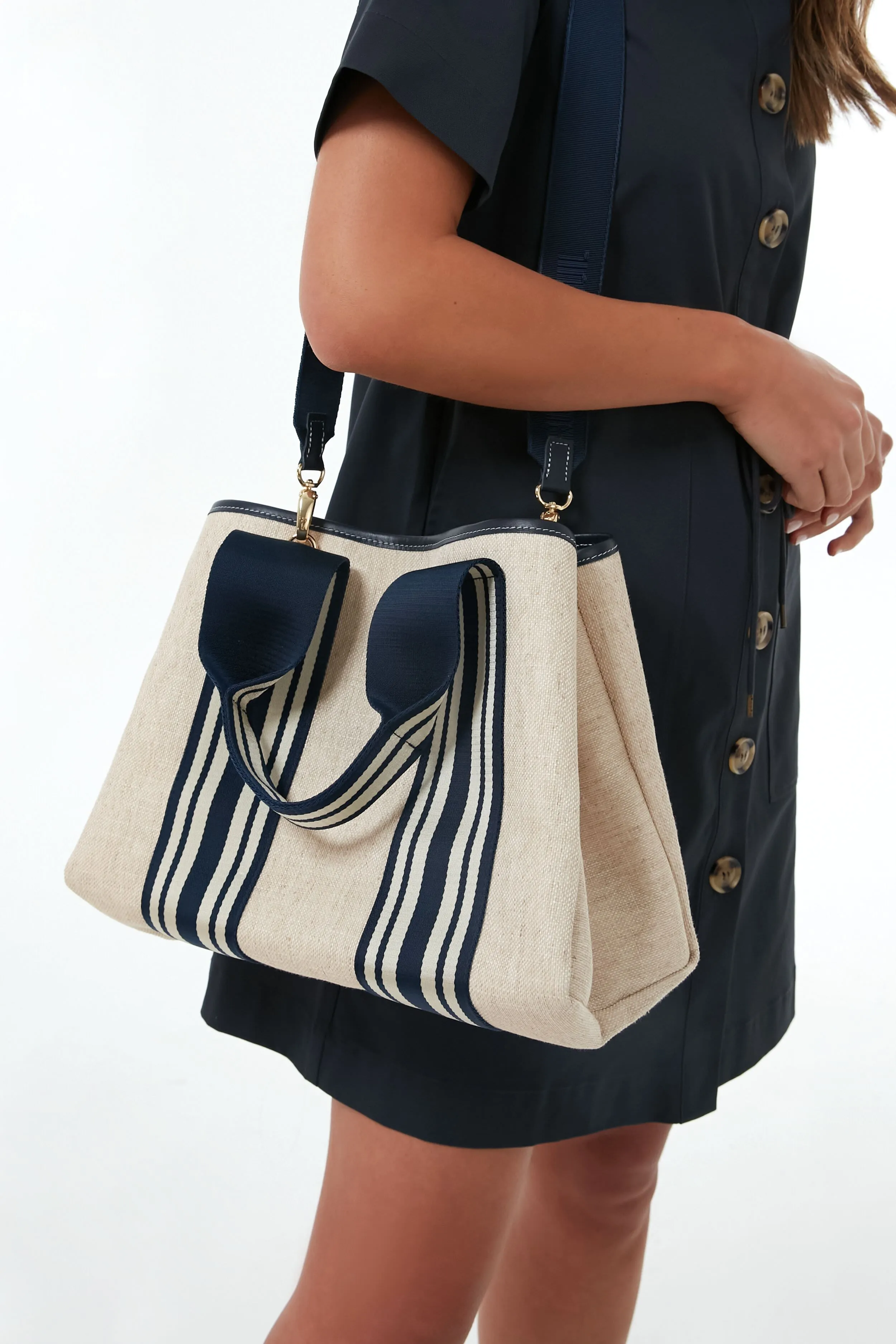 Navy Equestrian Traversee M Linen Tote