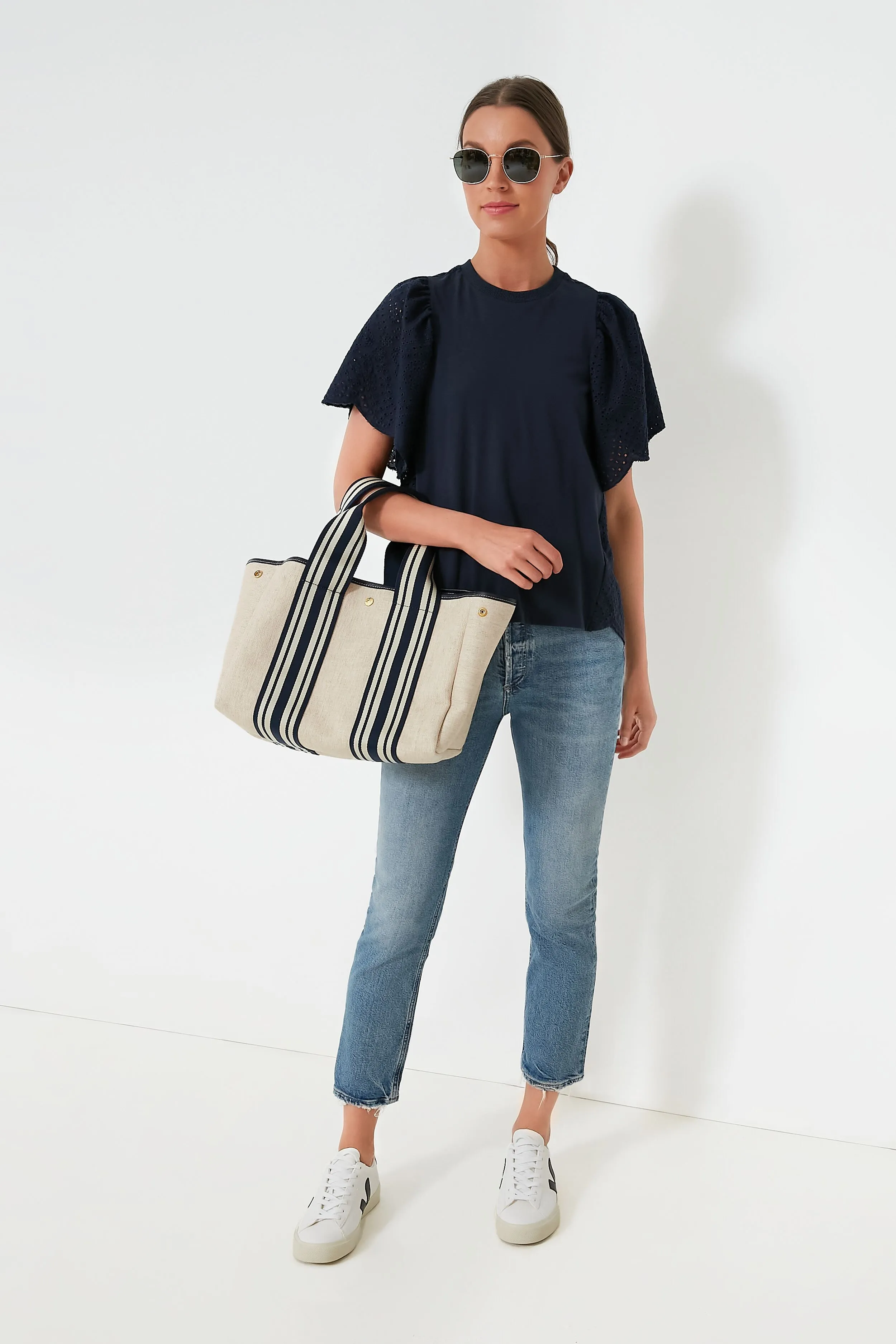 Navy Equestrian Traversee M Linen Tote
