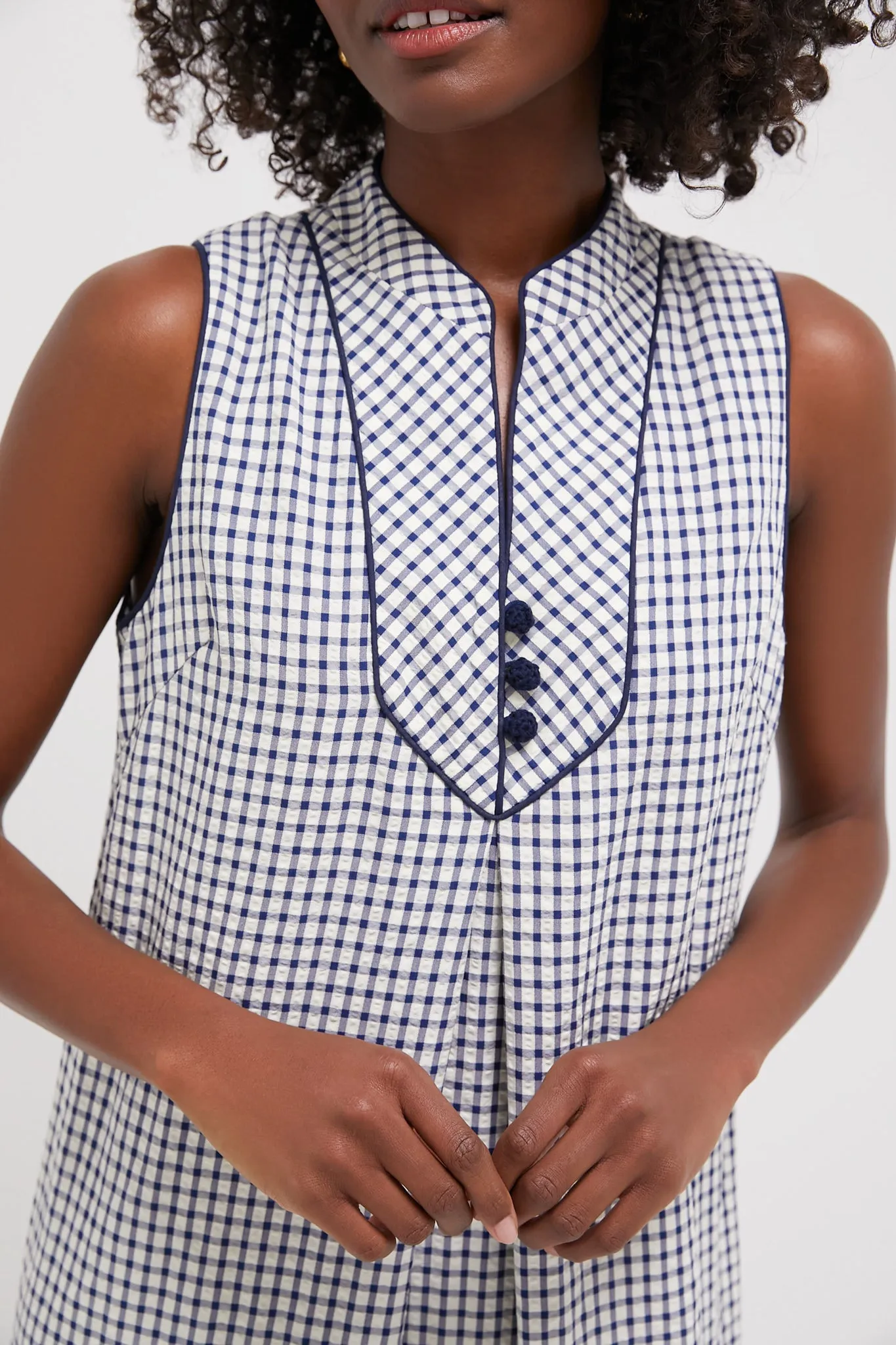 Navy Gingham Seersucker Haines Dress
