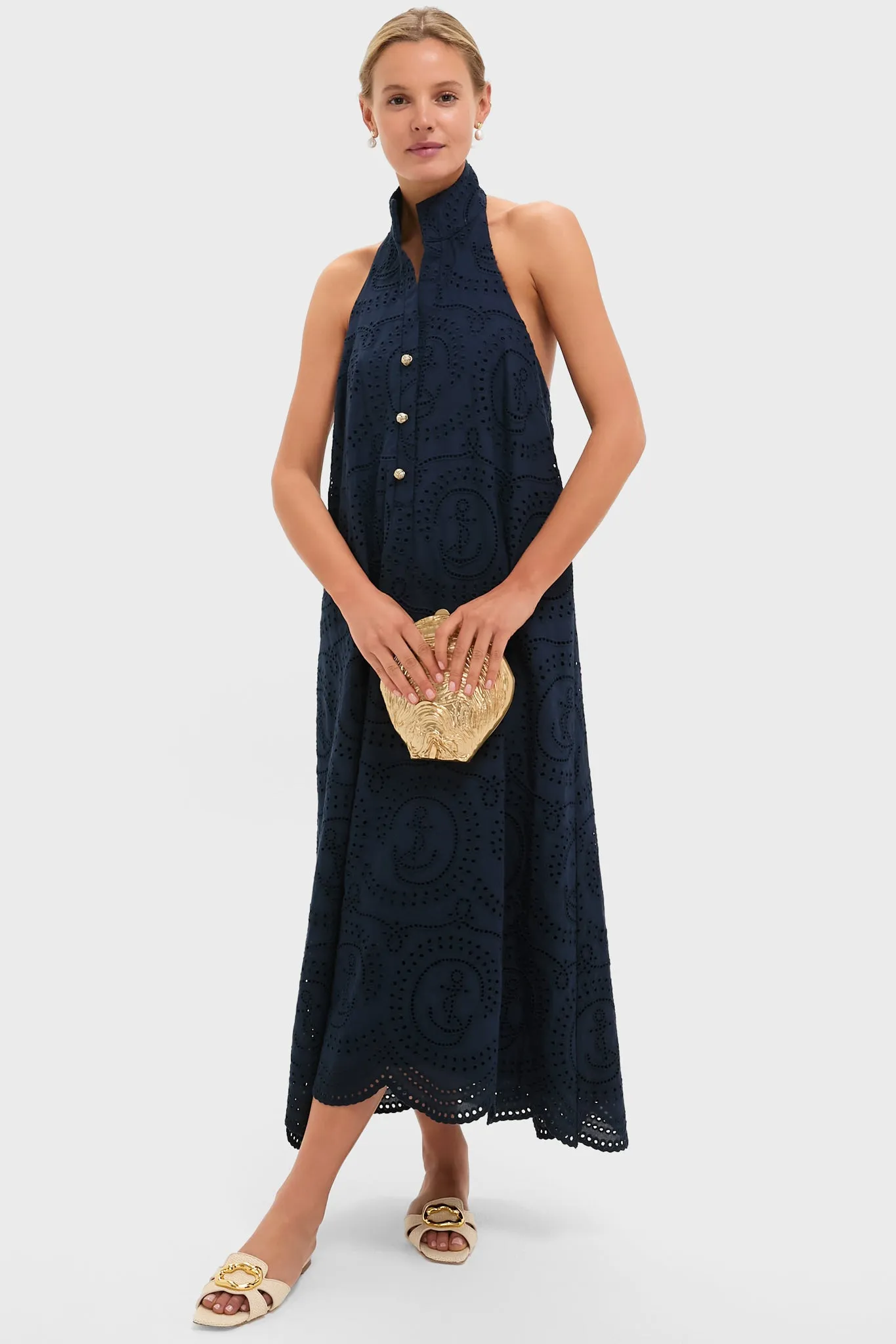 Navy Nautical Eyelet Jagger Dress