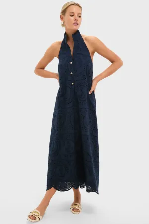 Navy Nautical Eyelet Jagger Dress