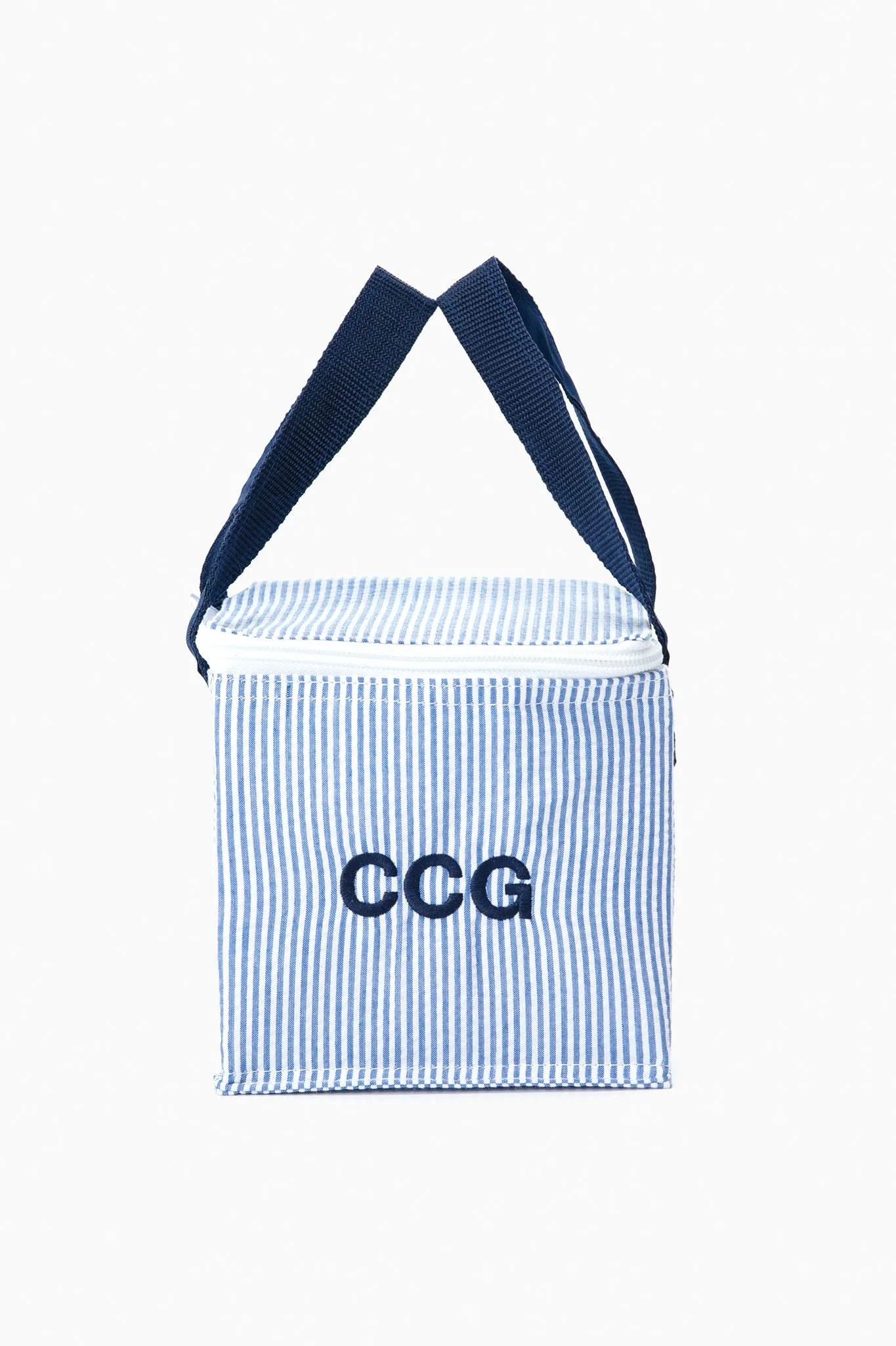 Navy Seersucker Snack Square Bag
